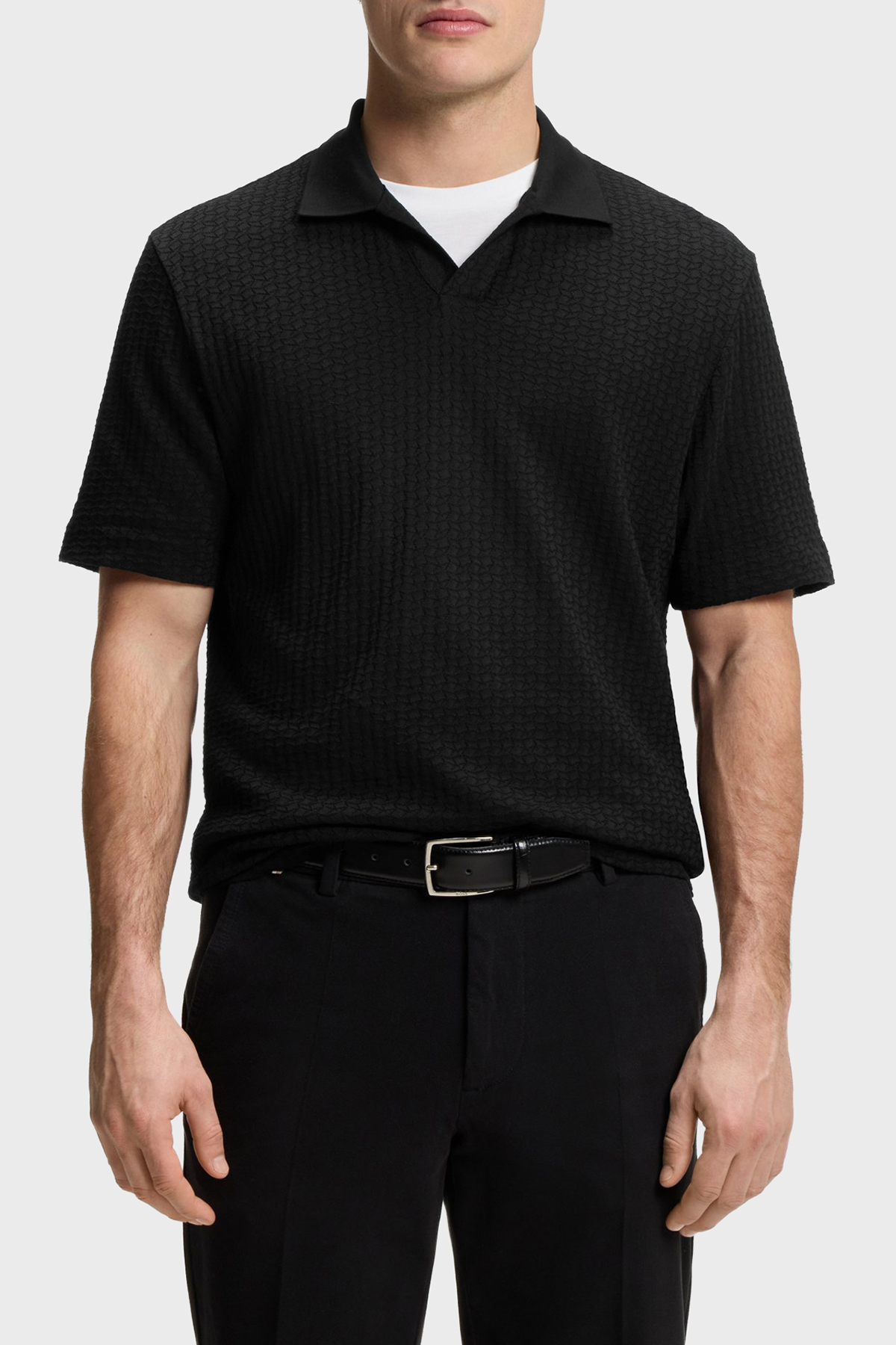 Boss Jakarlı Pamuklu Regular Fit Kısa Kollu V Yaka Erkek Polo 50561203 001 SİYAH