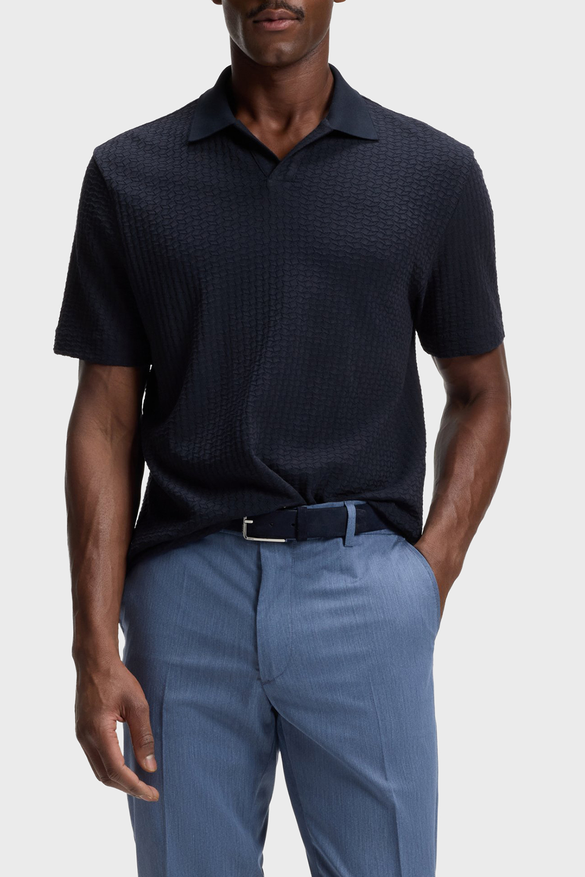 Boss Jakarlı Pamuklu Regular Fit Kısa Kollu V Yaka Erkek Polo 50561203 404 LACİVERT