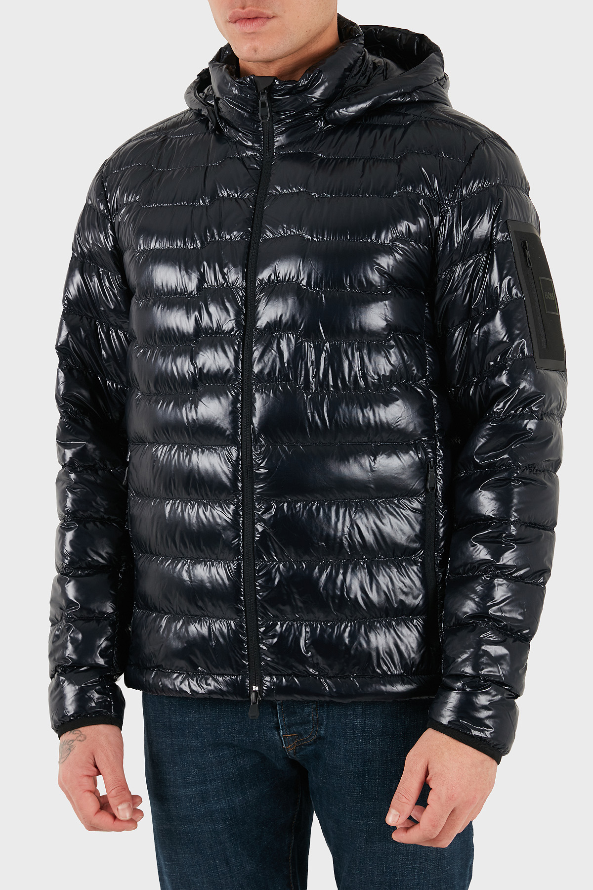 Boss Kapitoneli Regular Fit Kapüşonlu Su İtici Parlak Şişme Erkek Mont 50548790 402 LACİVERT