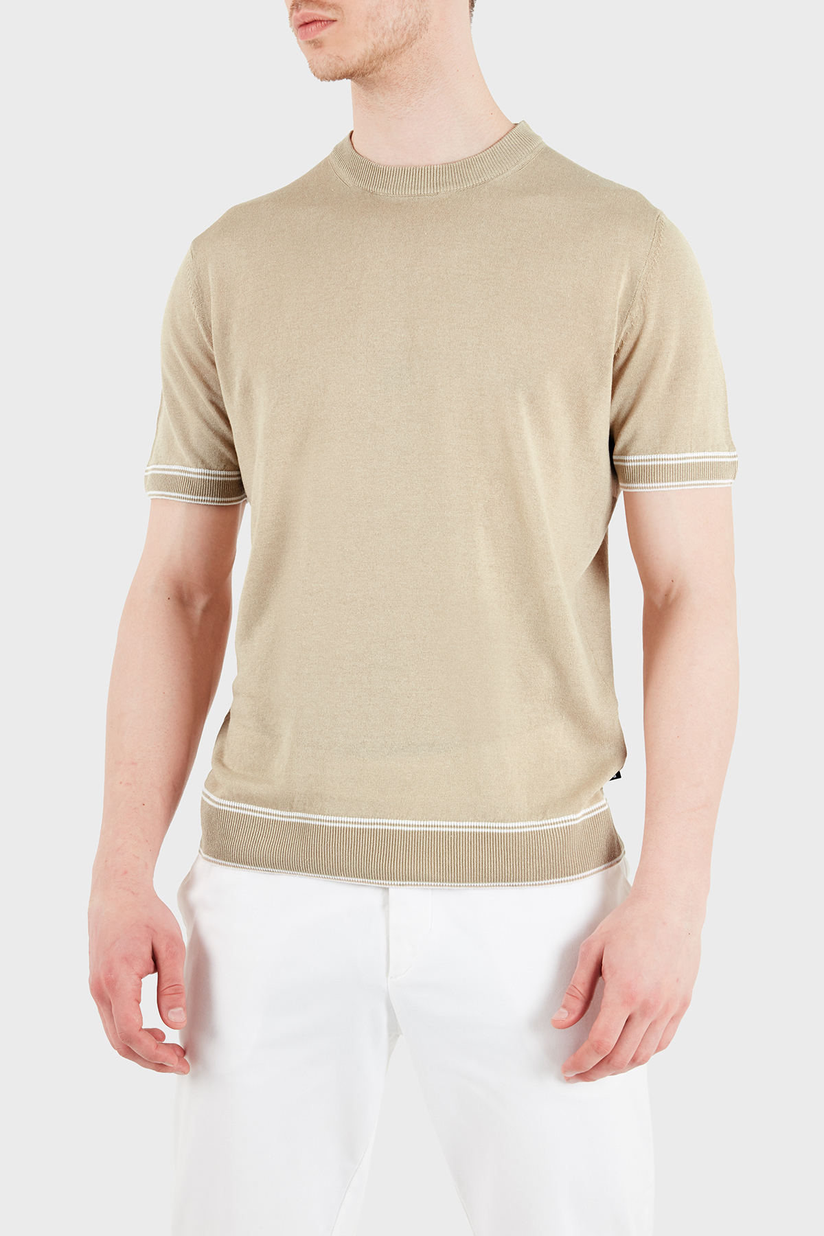 Boss Keten Karışımlı Regular Fit Bisiklet Yaka Erkek T Shirt 50560491 286 BEJ