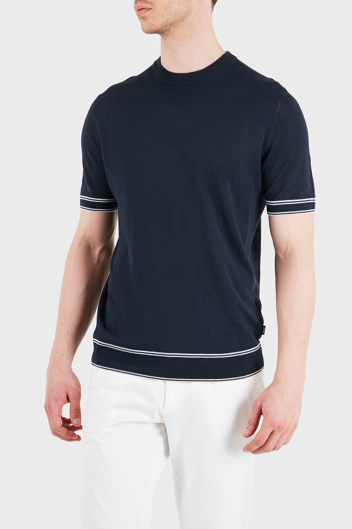 Boss Keten Karışımlı Regular Fit Bisiklet Yaka Erkek T Shirt 50560491 404 LACİVERT