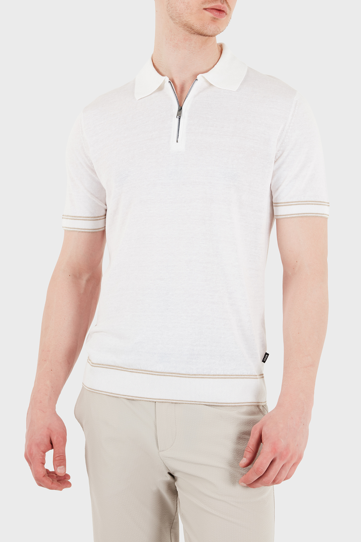 Boss Keten Karışımlı Regular Fit Fermuarlı Erkek Polo 50560474 100 BEYAZ