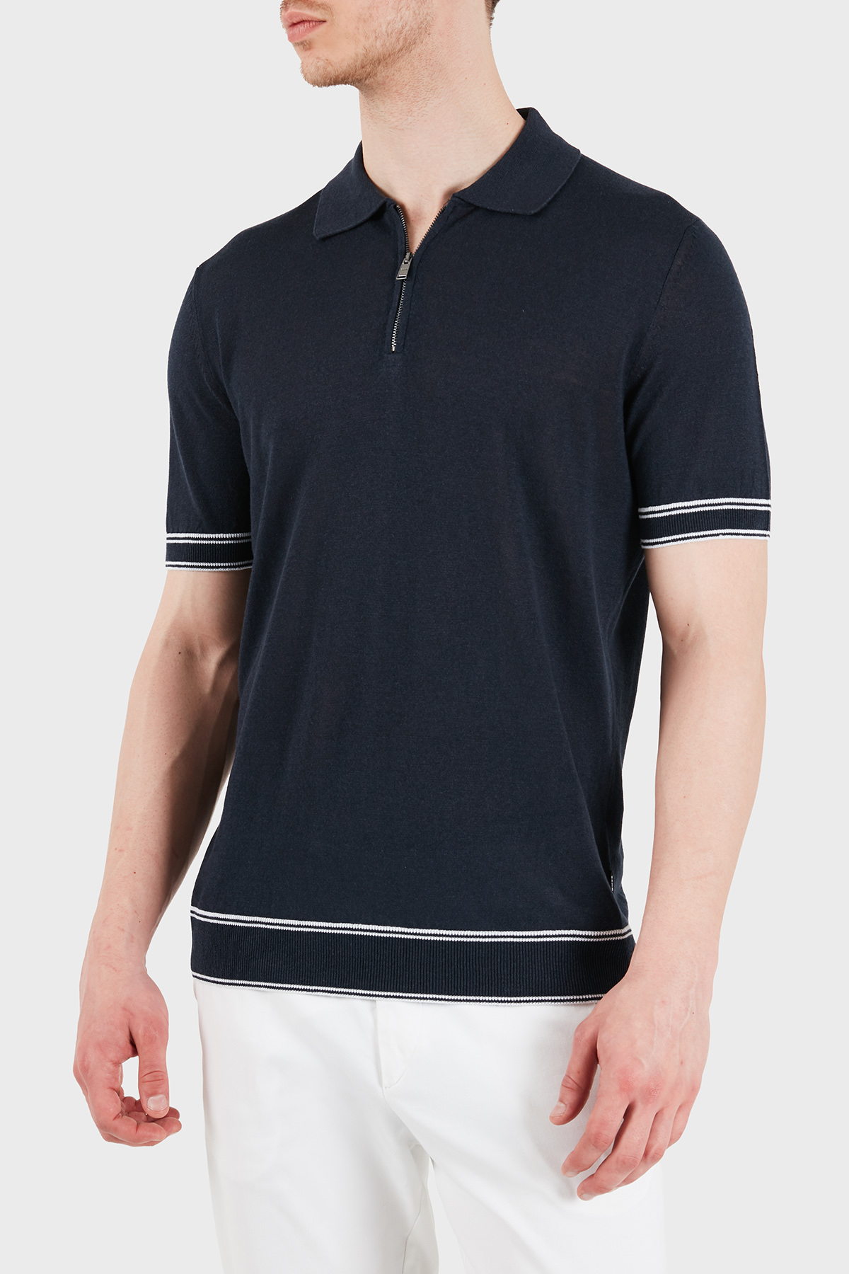 Boss Keten Karışımlı Regular Fit Fermuarlı Erkek Polo 50560474 404 LACİVERT