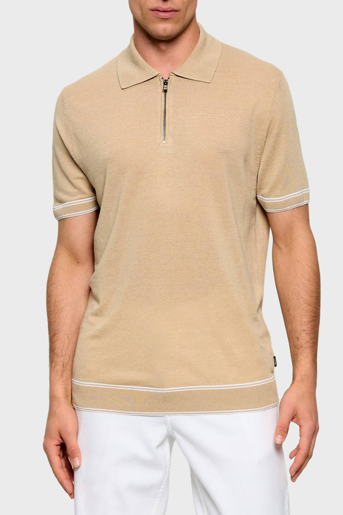 Boss Keten Karışımlı Regular Fit Yarım Fermuarlı Erkek Polo 50560474 286 BEJ