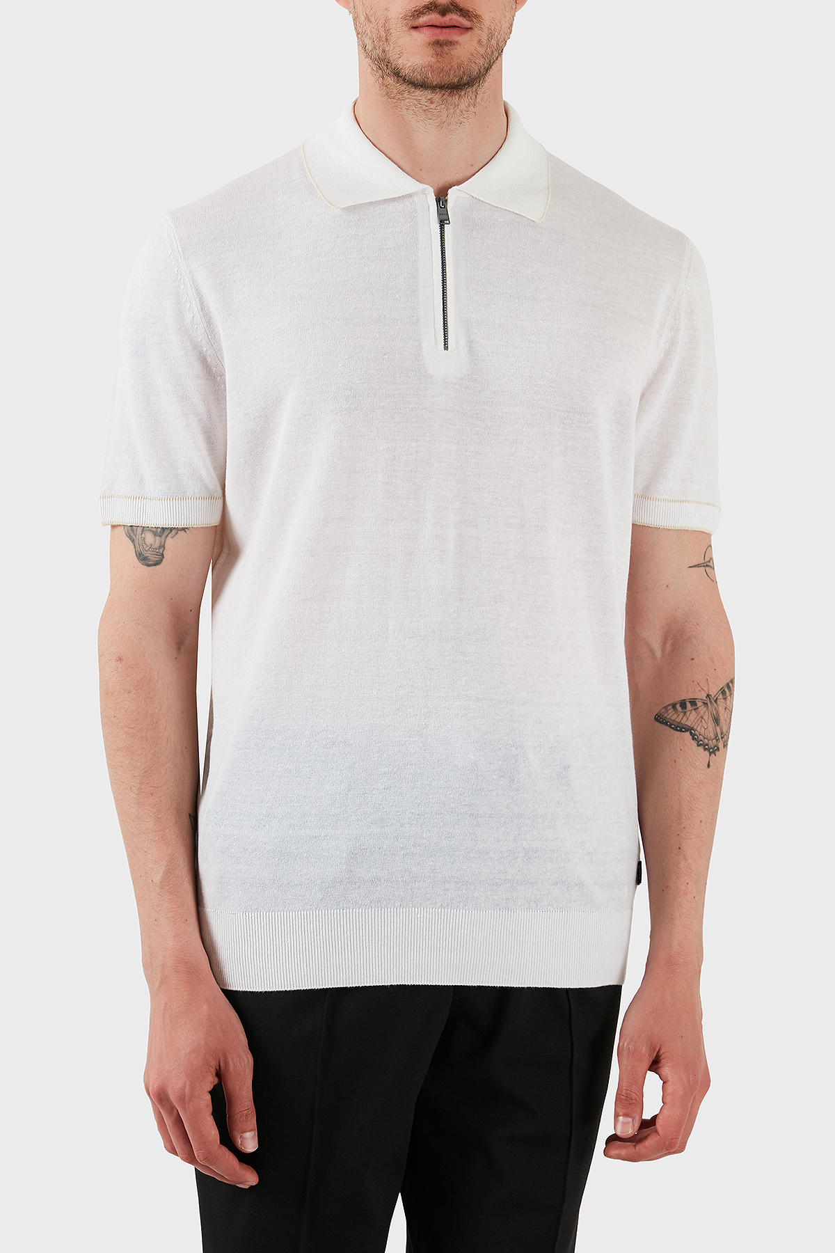 Boss Keten Karışımlı Regular Fit Yarım Fermuarlı Erkek Polo Yaka T Shirt 50537640 100 BEYAZ