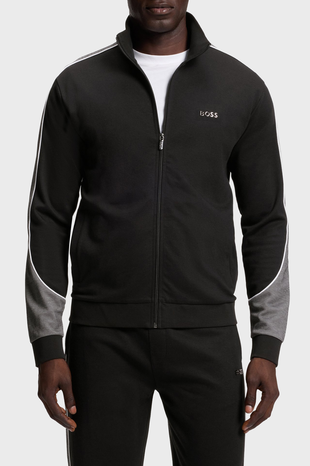 Boss Kontrast Detaylı Pamuklu Regular Fit Dik Yaka Fermuarlı Erkek Sweat 50554793 001 SİYAH