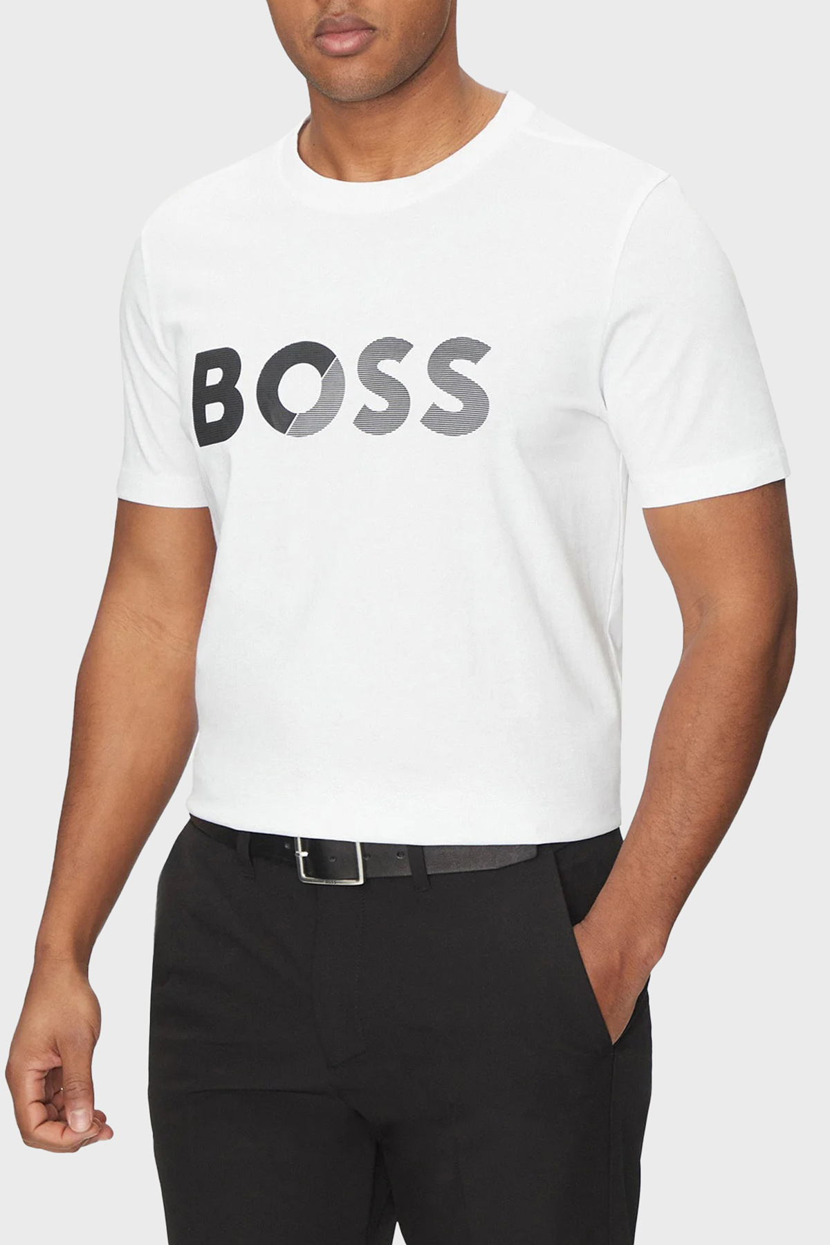 Boss Logo Baskılı % 100 Pamuk Regular Fit Bisiklet Yaka Erkek T Shirt 50530990 100 BEYAZ