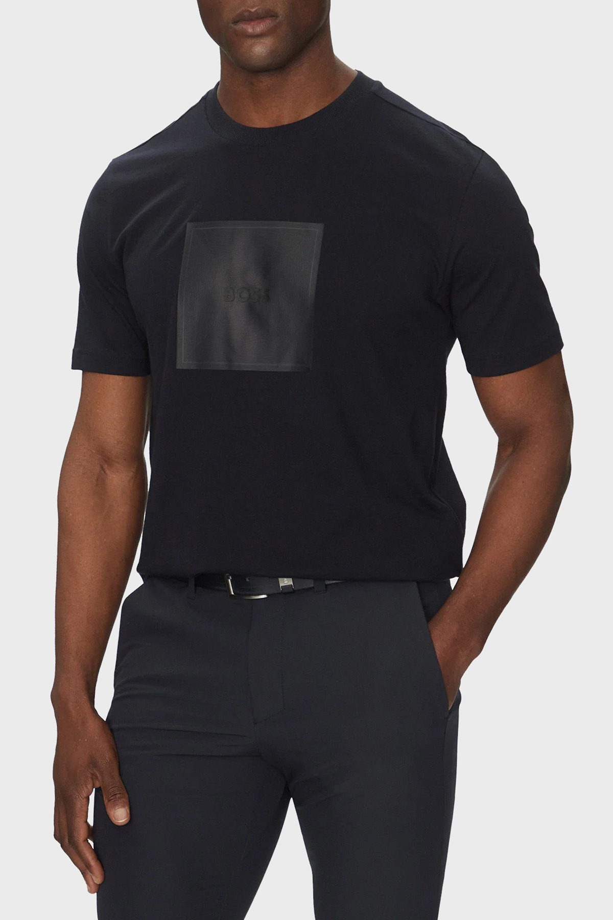 Boss Logo Baskılı % 100 Pamuk Regular Fit Bisiklet Yaka Erkek T Shirt 50538096 402 LACİVERT