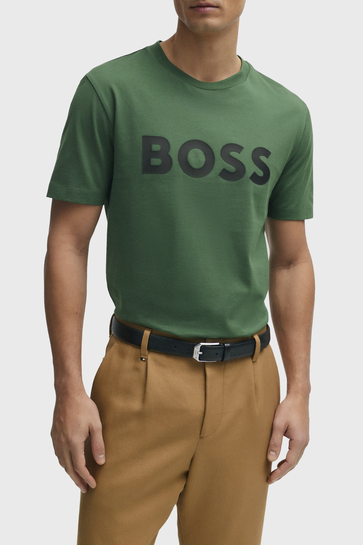 Boss Logo Baskılı Pamuklu Bisiklet Yaka Regular Fit Jarse Erkek T Shirt 50495742 348 YEŞİL