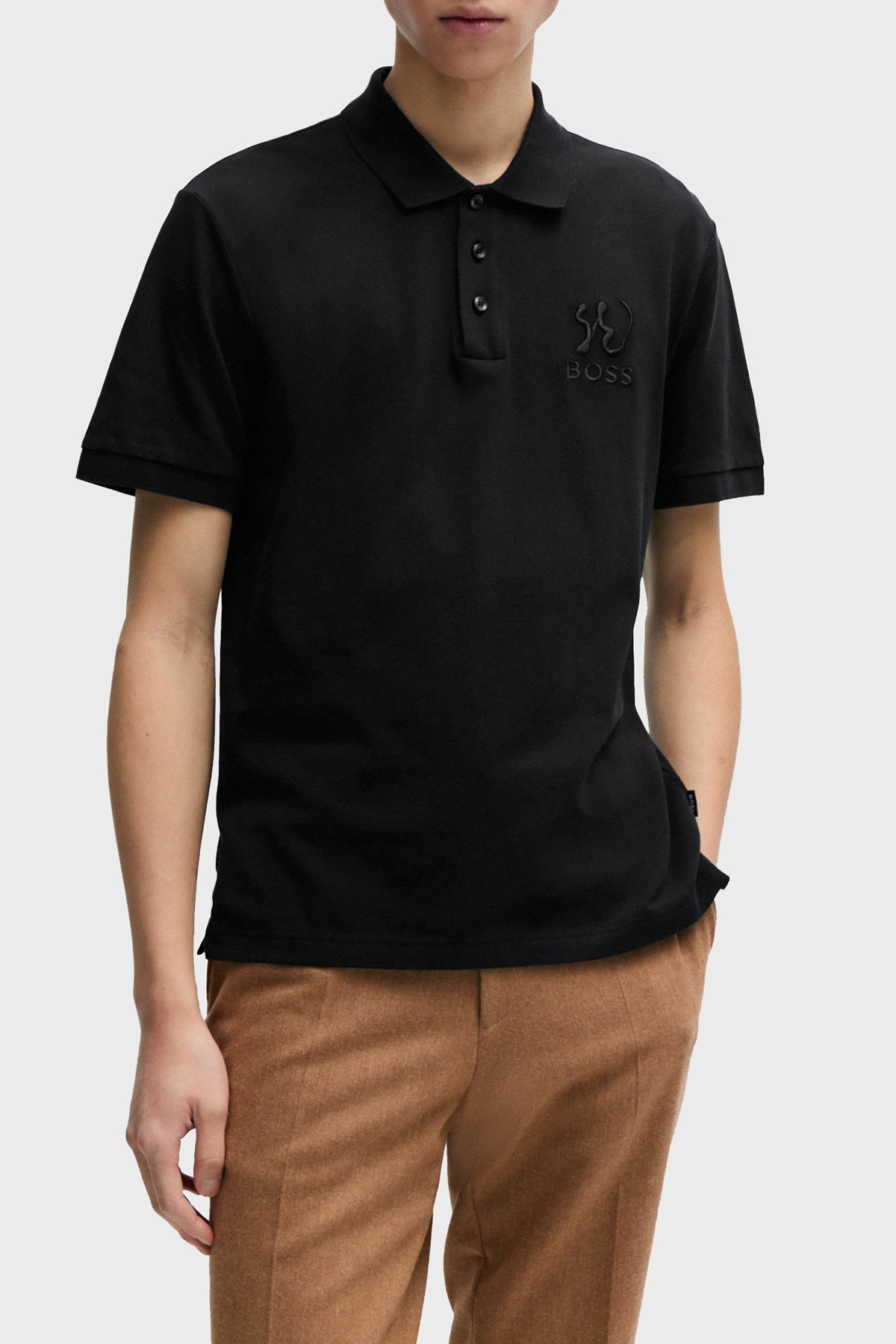 Boss Logo İşlemeli Pamuklu Regular Fit Düğmeli Erkek Polo Yaka T Shirt 50510126 001 SİYAH