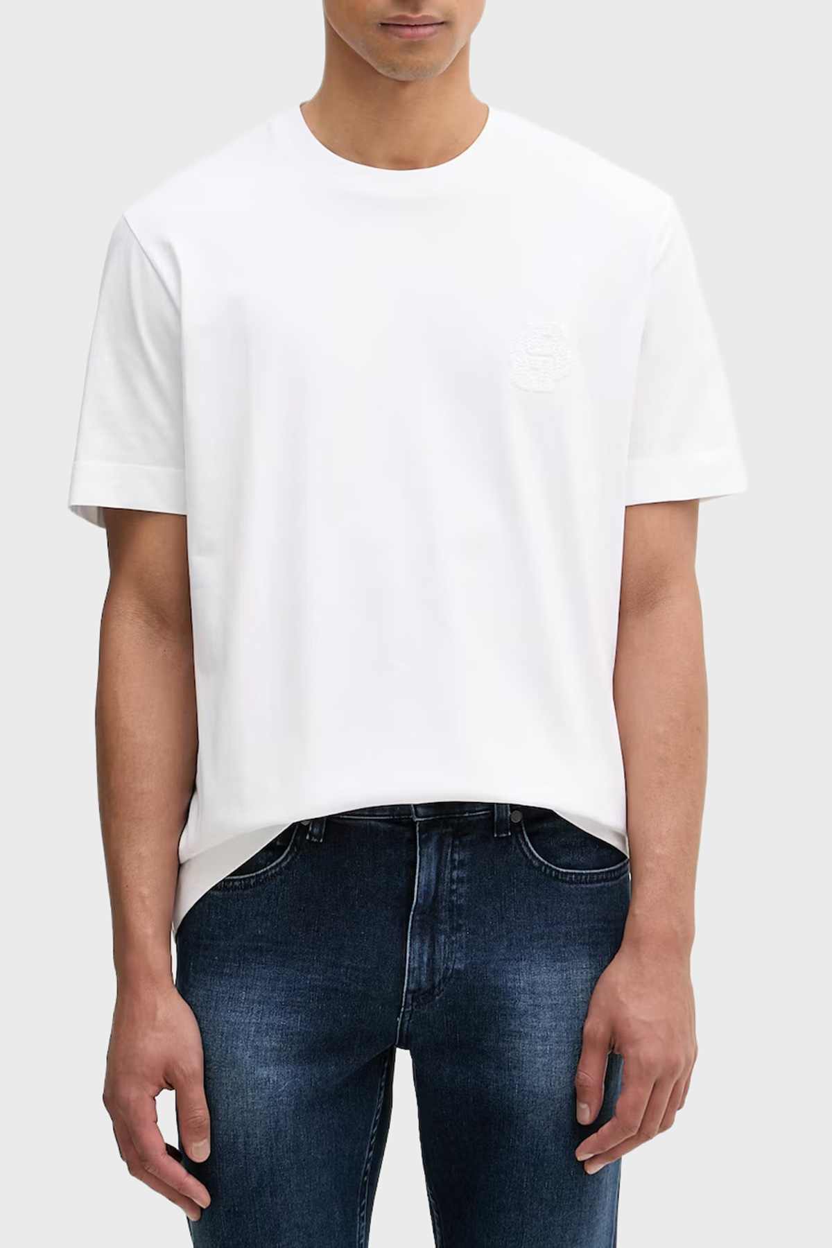 Boss Logolu % 100 Pamuk Bisiklet Yaka Erkek T Shirt 50560328 100 BEYAZ