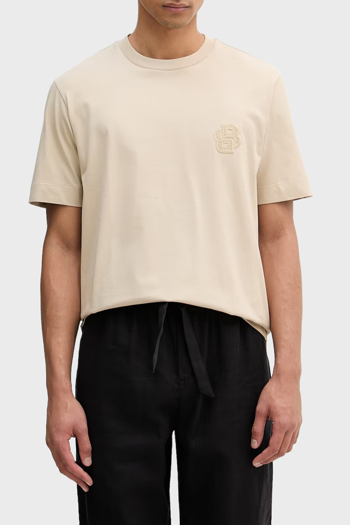 Boss Logolu % 100 Pamuk Bisiklet Yaka Erkek T Shirt 50560328 286 BEJ