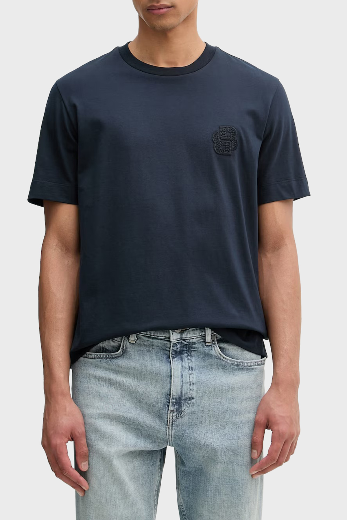 Boss Logolu % 100 Pamuk Bisiklet Yaka Erkek T Shirt 50560328 404 LACİVERT