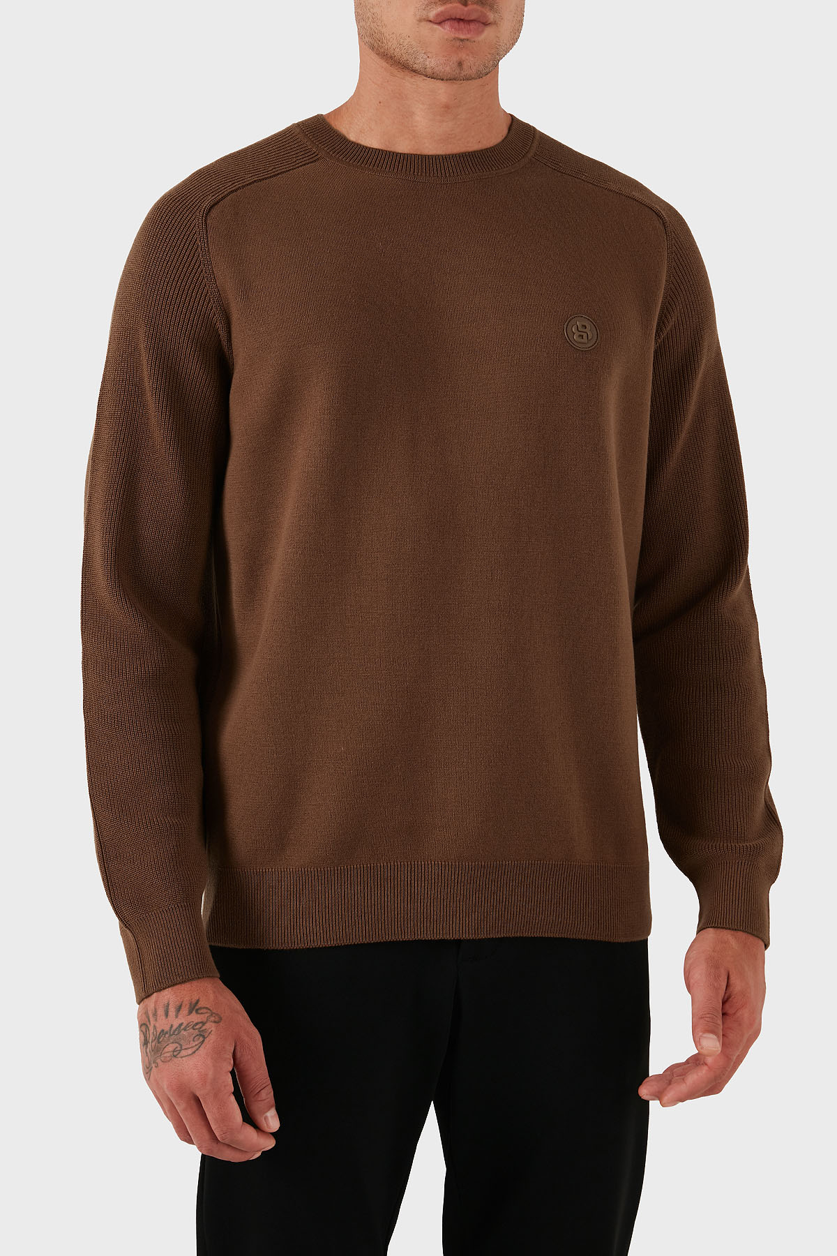 Boss Logolu % 100 Pamuk Regular Fit Bisiklet Yaka Erkek Kazak 50543136 217 KAHVE