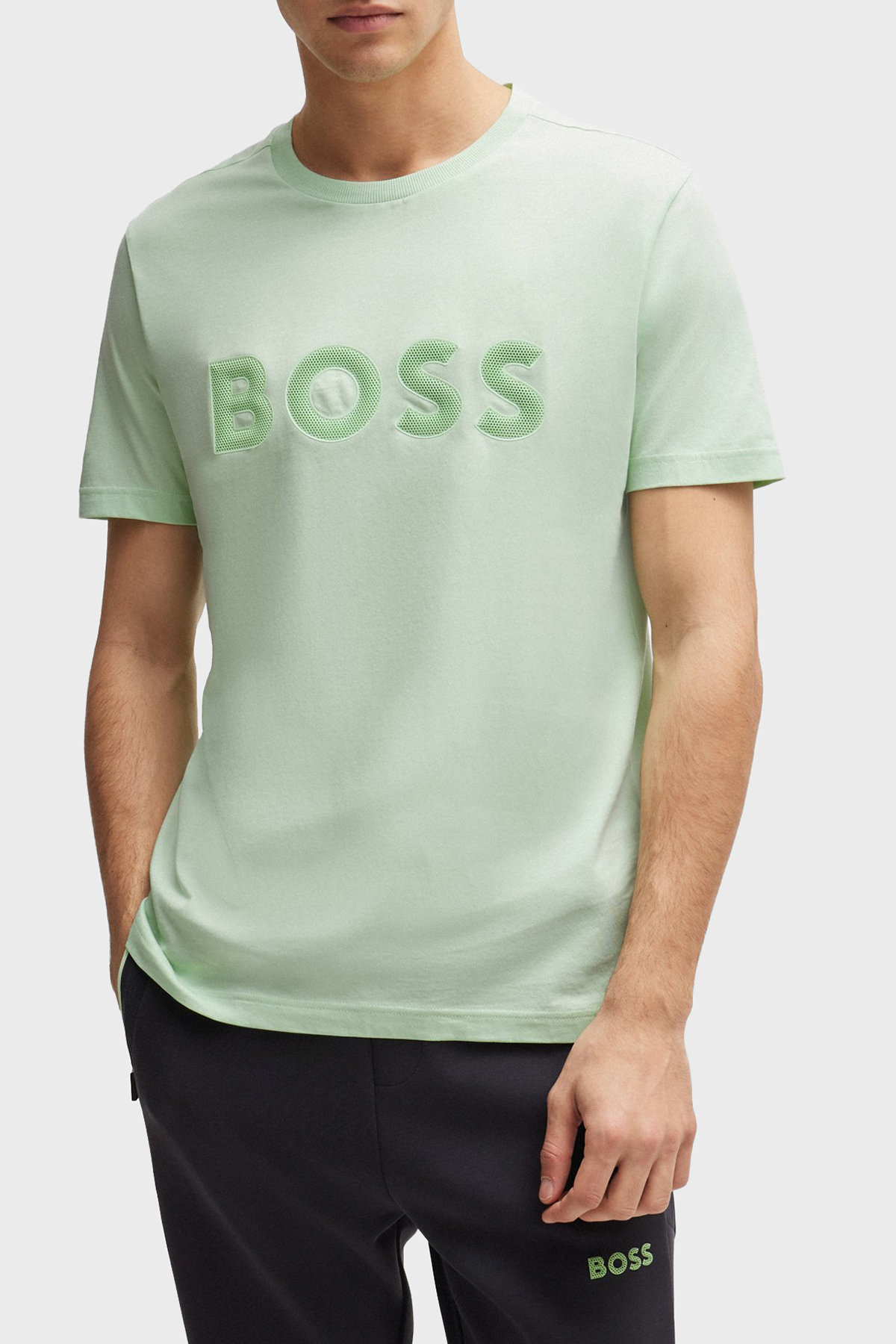 Boss Logolu % 100 Pamuk Regular Fit Bisiklet Yaka Erkek T Shirt 50512866 388 AÇIK YEŞİL