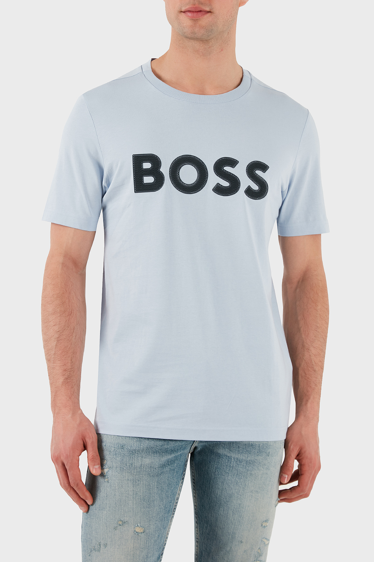 Boss Logolu % 100 Pamuk Regular Fit Bisiklet Yaka Erkek T Shirt 50512866 527 AÇIK MAVİ