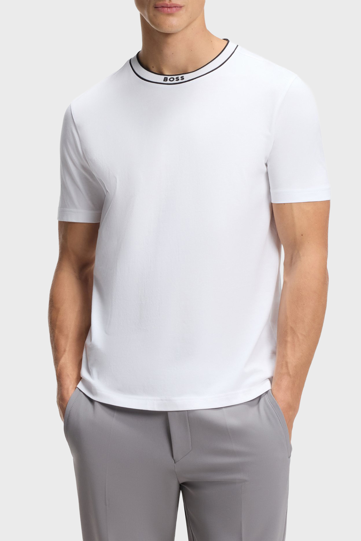 Boss Logolu % 100 Pamuk Regular Fit Bisiklet Yaka Erkek T Shirt 50554862 100 BEYAZ
