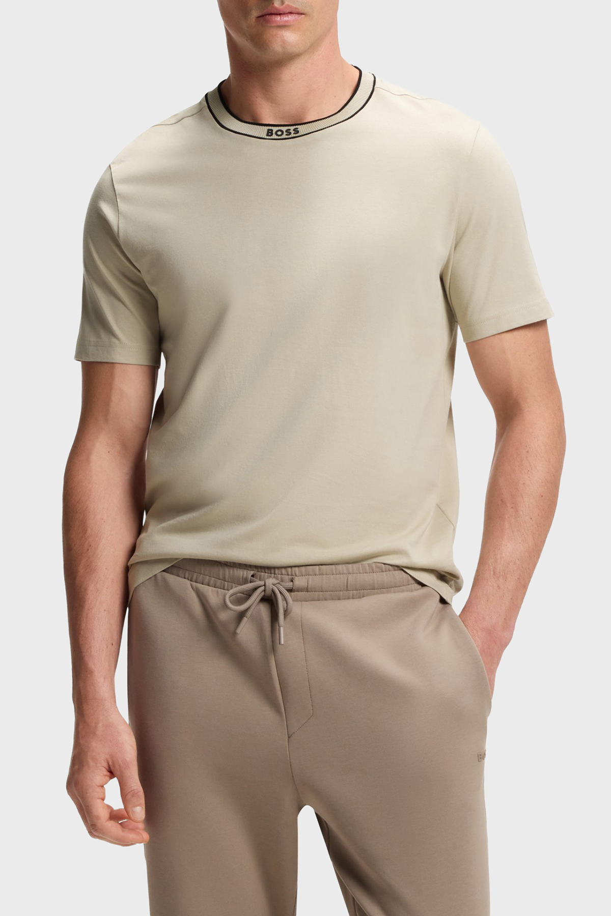 Boss Logolu % 100 Pamuk Regular Fit Bisiklet Yaka Erkek T Shirt 50554862 272 BEJ
