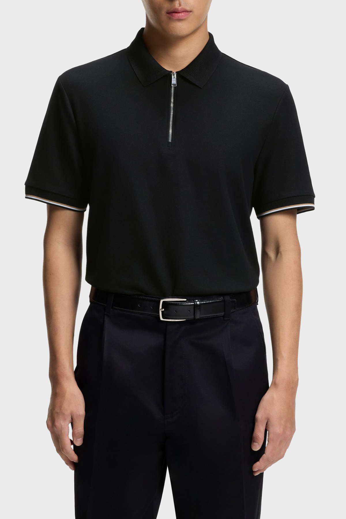 Boss Logolu % 100 Pamuk Regular Fit Yarım Fermuarlı Erkek Polo 50555108 001 SİYAH
