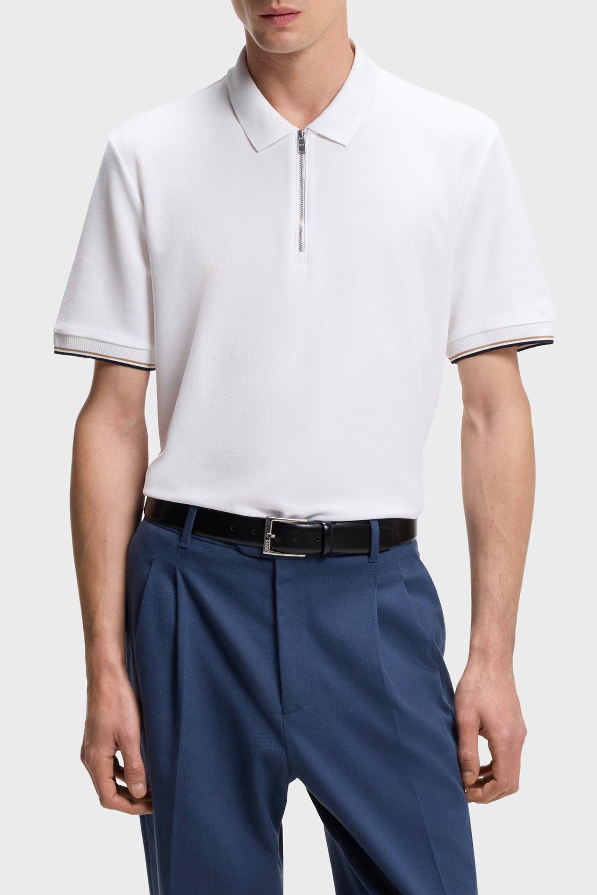 Boss Logolu % 100 Pamuk Regular Fit Yarım Fermuarlı Erkek Polo 50555108 100 BEYAZ