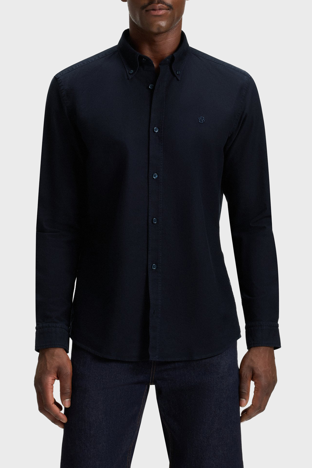 Boss Logolu % 100 Pamuk Slim Fit Düğmeli Yaka Erkek Gömlek 50544917 404 LACİVERT