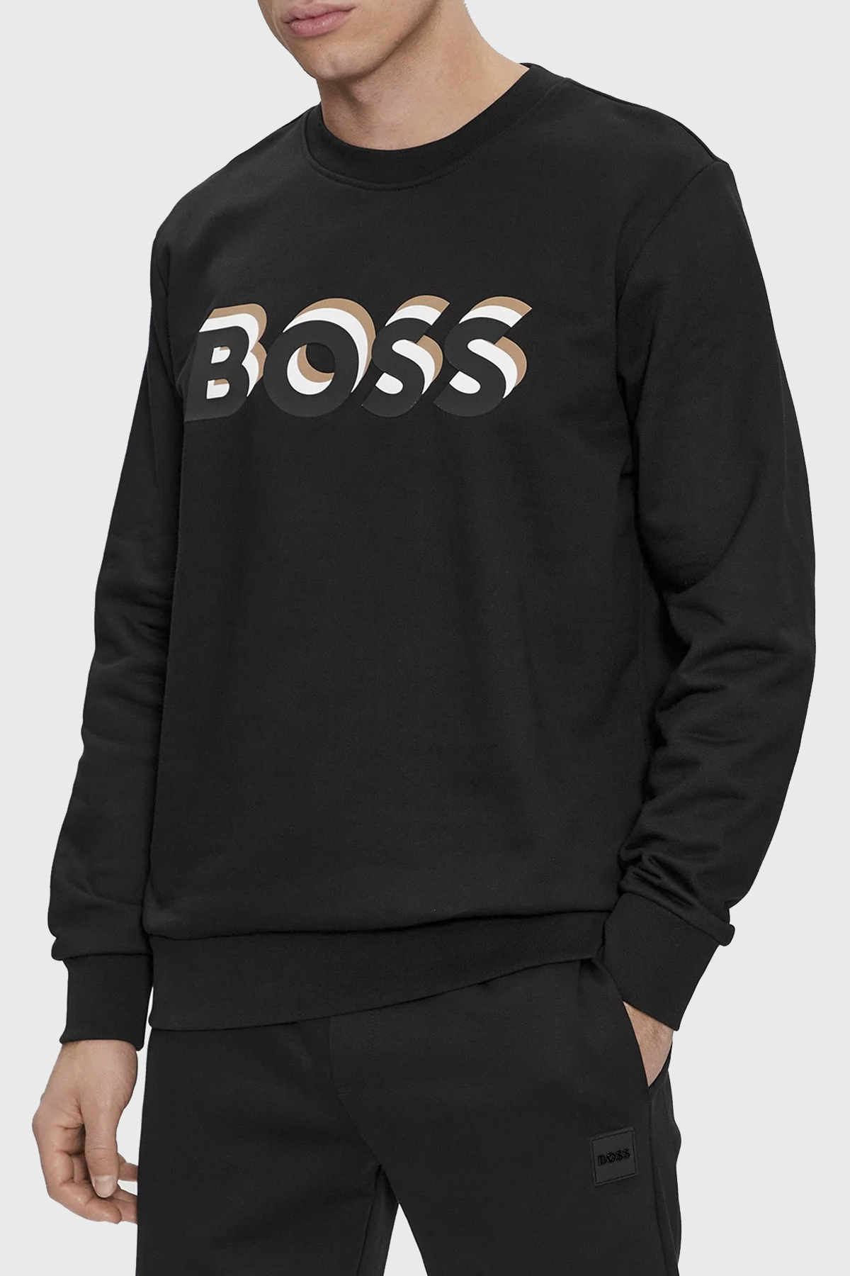Boss Logolu Bisiklet Yaka Pamuklu Relaxed Fit Erkek Sweat 50507939 001 SİYAH