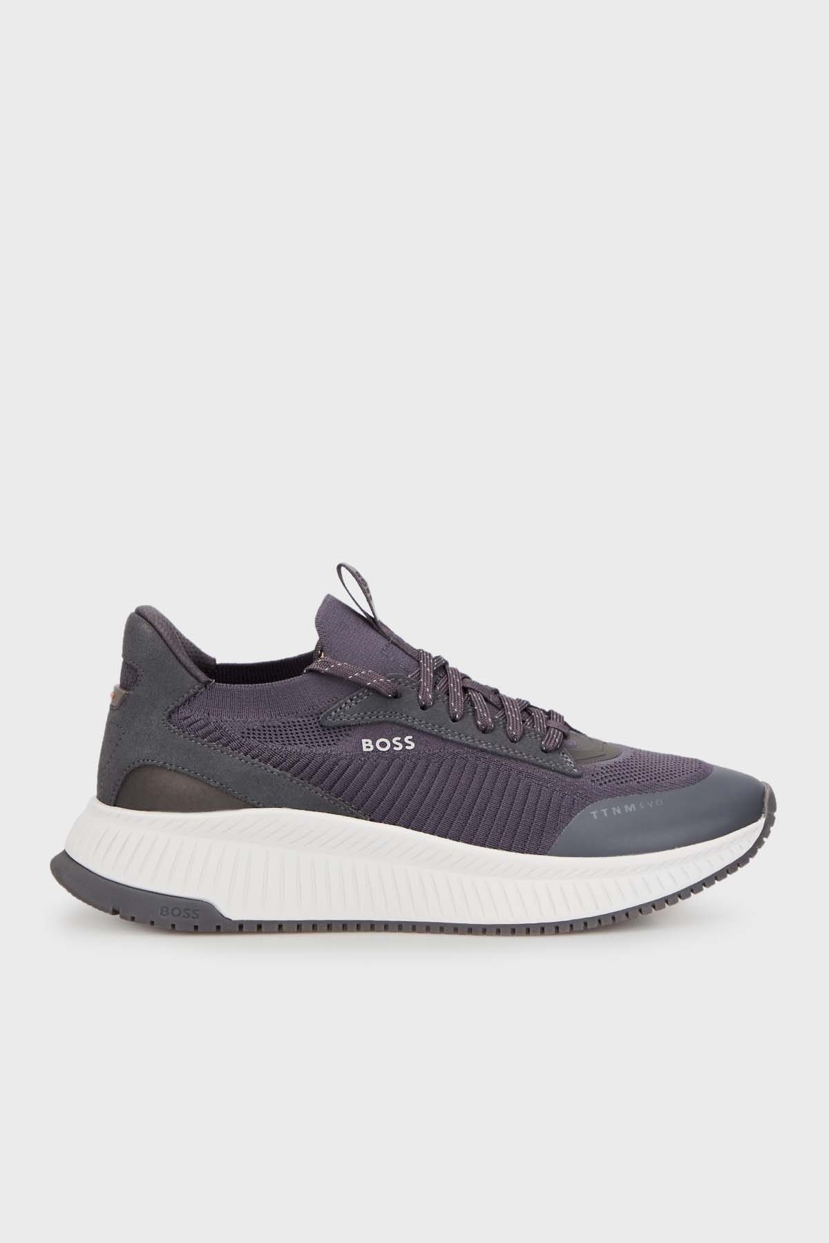 Boss Logolu Örme Detaylı Kılçık Tabanlı Sneaker Erkek Ayakkabı 50498904 020 SİYAH