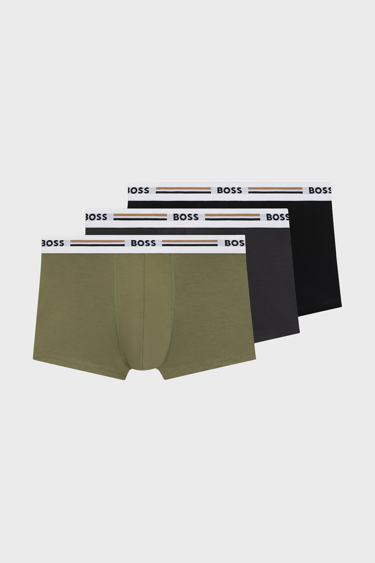 Boss Logolu Pamuklu 3 Pack Erkek Boxer 50492200 961 Siyah-Haki-Antrasit