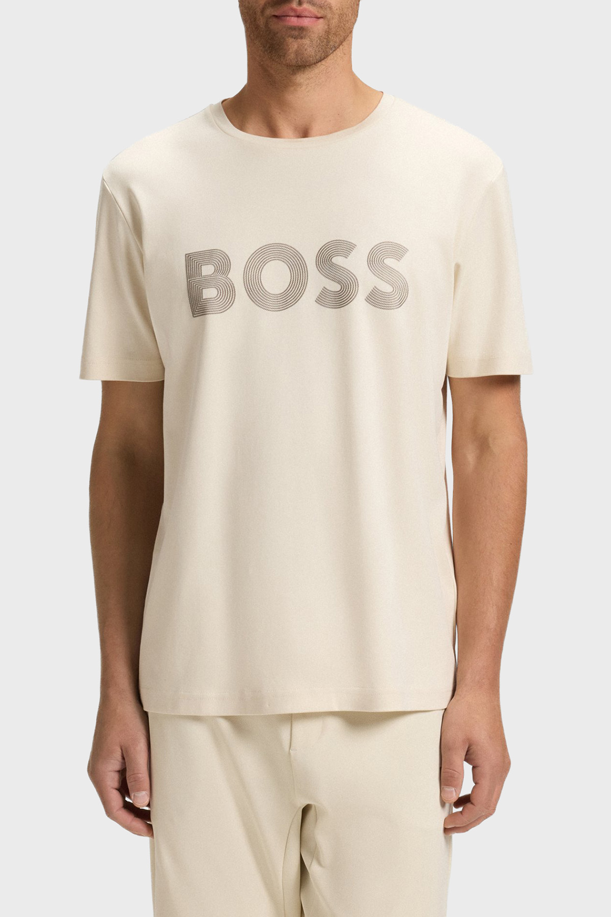 Boss Logolu Pamuklu Regular Fit Bisiklet Yaka Erkek T Shirt 50543796 131 BEJ