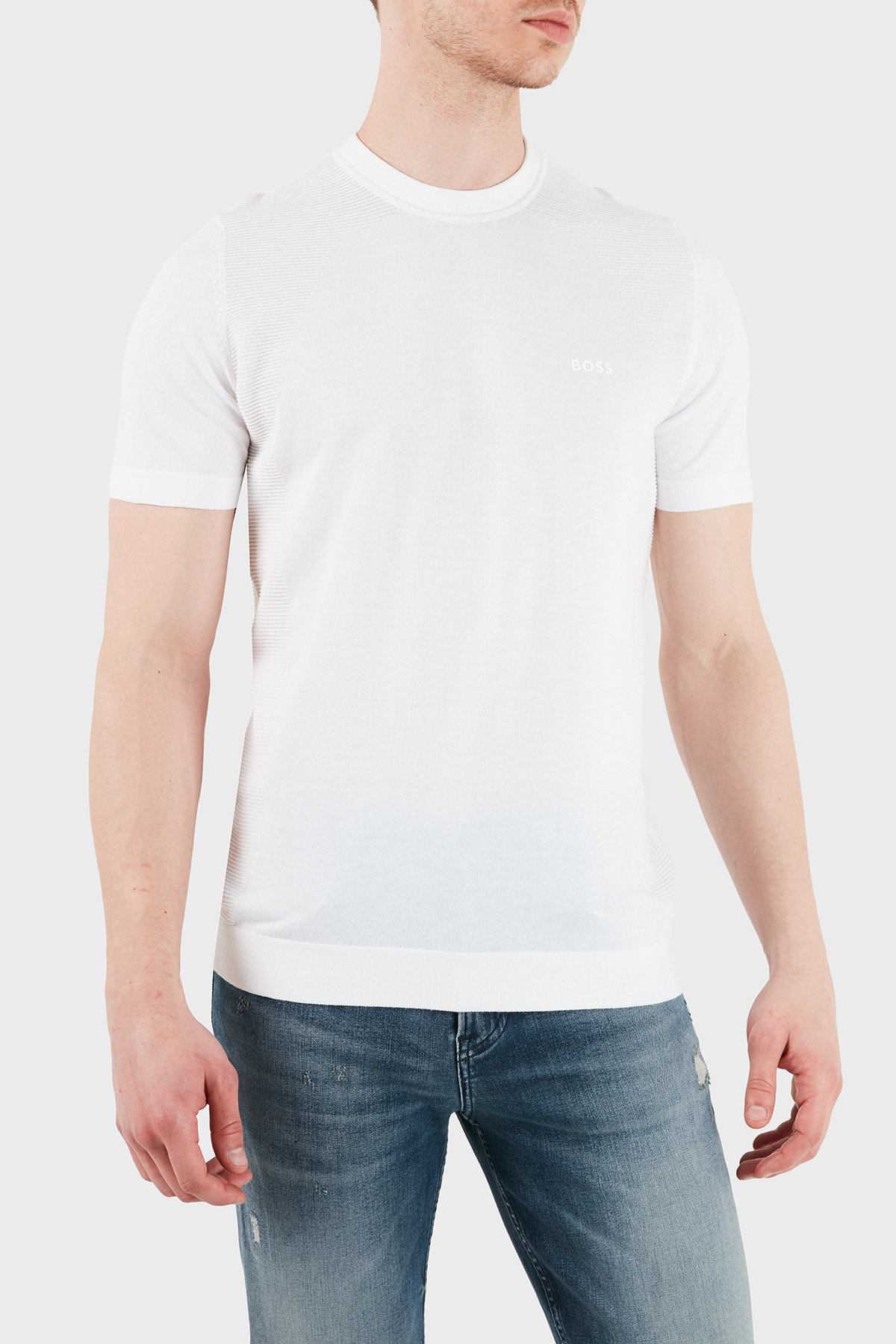 Boss Logolu Pamuklu Regular Fit Bisiklet Yaka Erkek T Shirt 50558347 100 BEYAZ