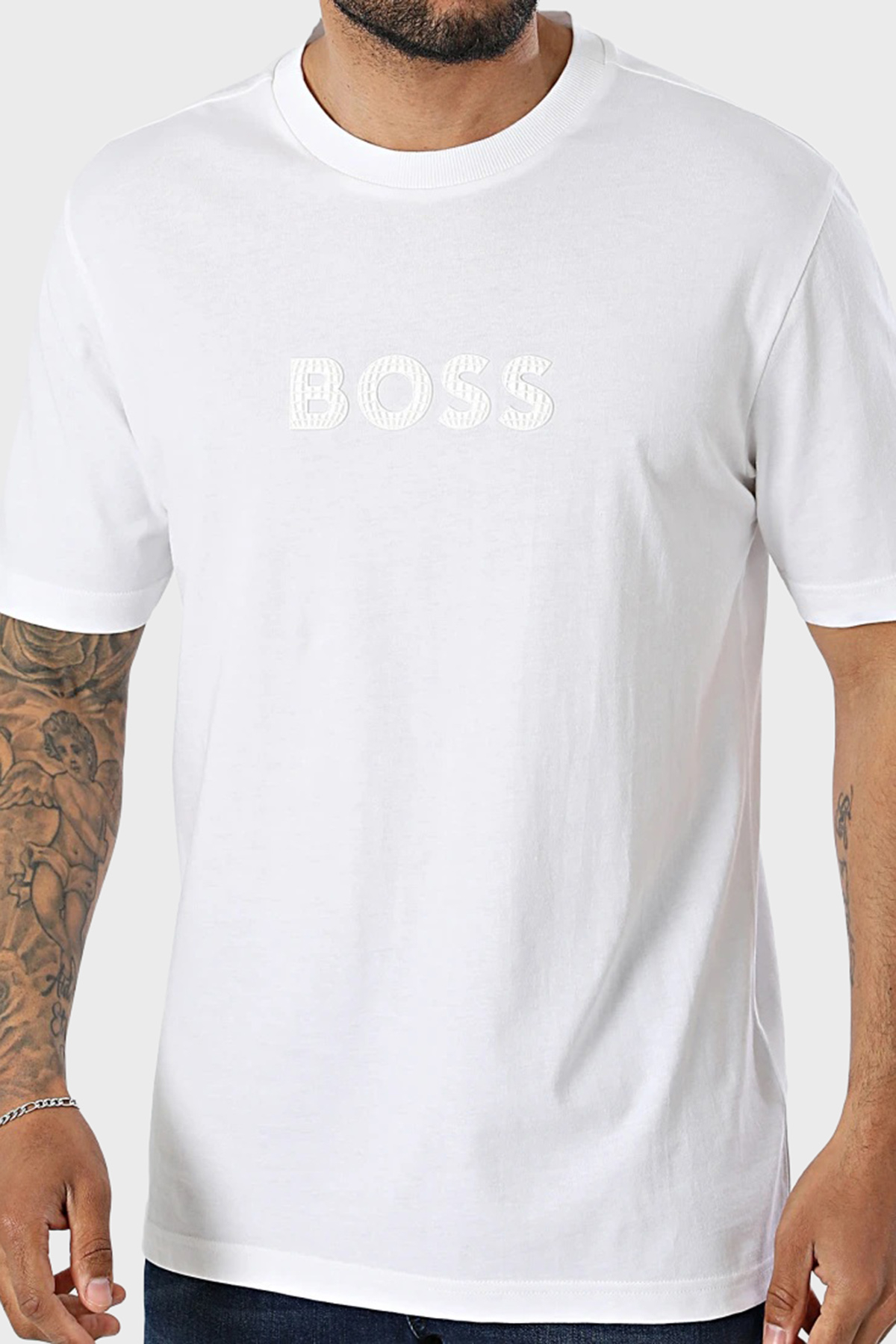 Boss Logolu Pamuklu Regular Fit Bisiklet Yaka Erkek T Shirt 50559361 100 BEYAZ