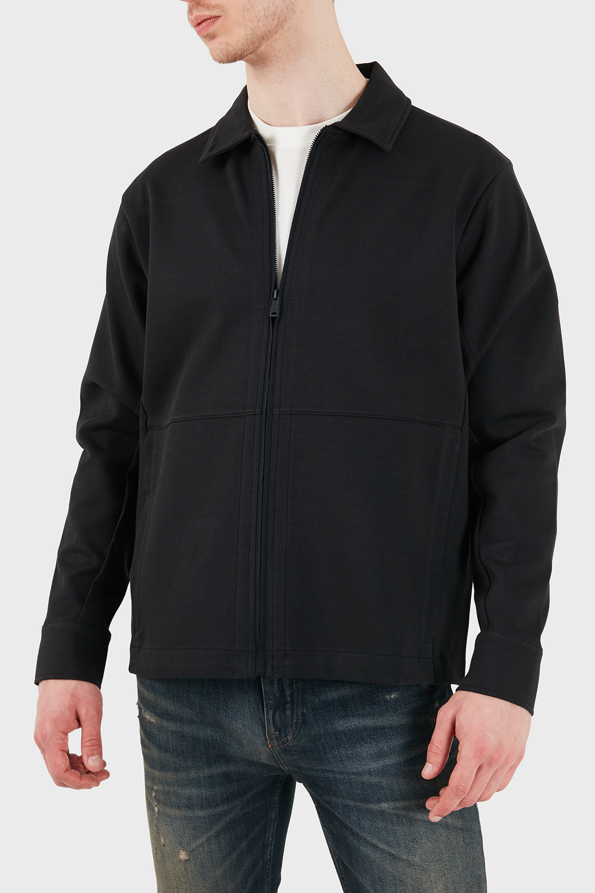 Boss Logolu Pamuklu Regular Fit Klasik Yaka Fermuarlı Erkek Sweat 50554869 001 SİYAH