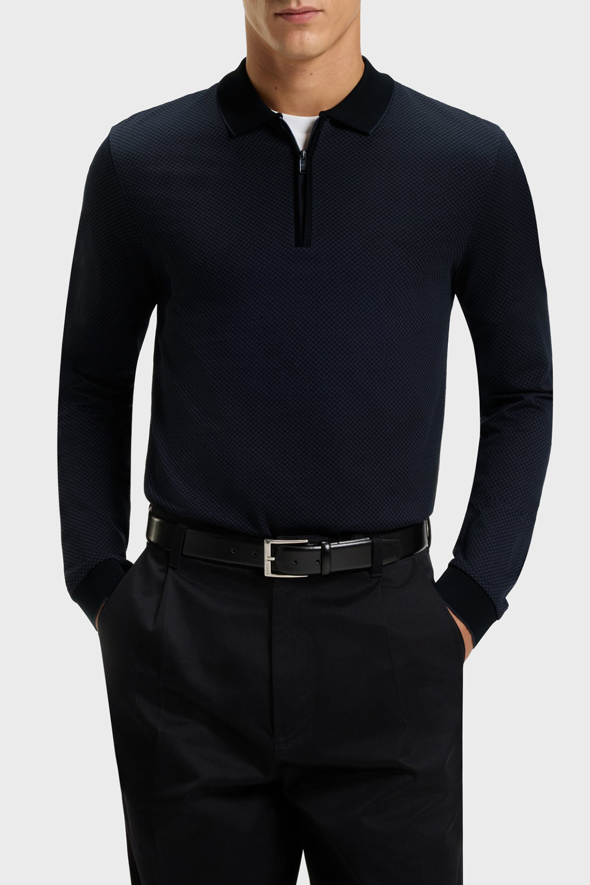 Boss Logolu Pamuklu Regular Fit Yarım Fermuarlı Erkek Polo Yaka Kazak 50549583 404 LACİVERT