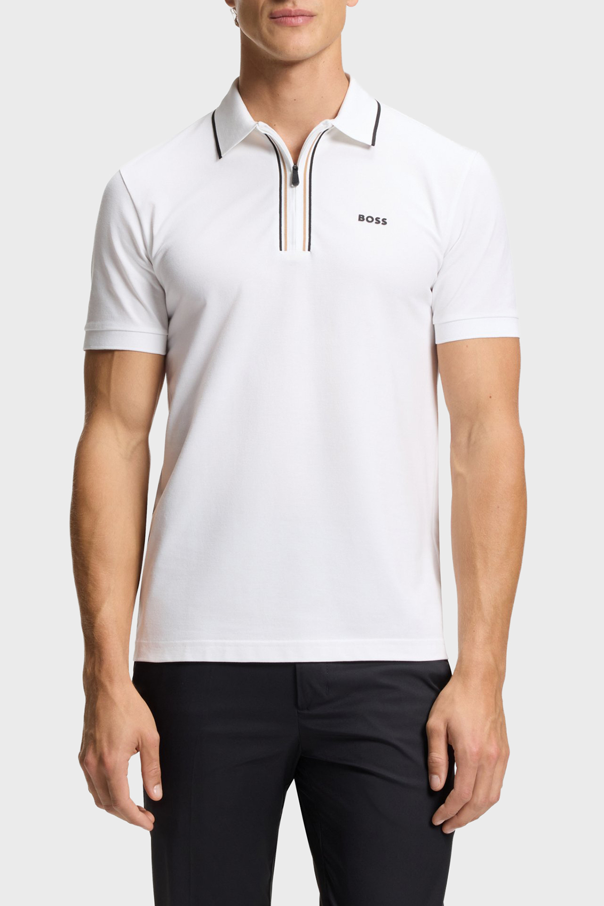 Boss Logolu Pamuklu Slim Fit Yaırım Fermuarlı Erkek Polo 50555698 100 BEYAZ
