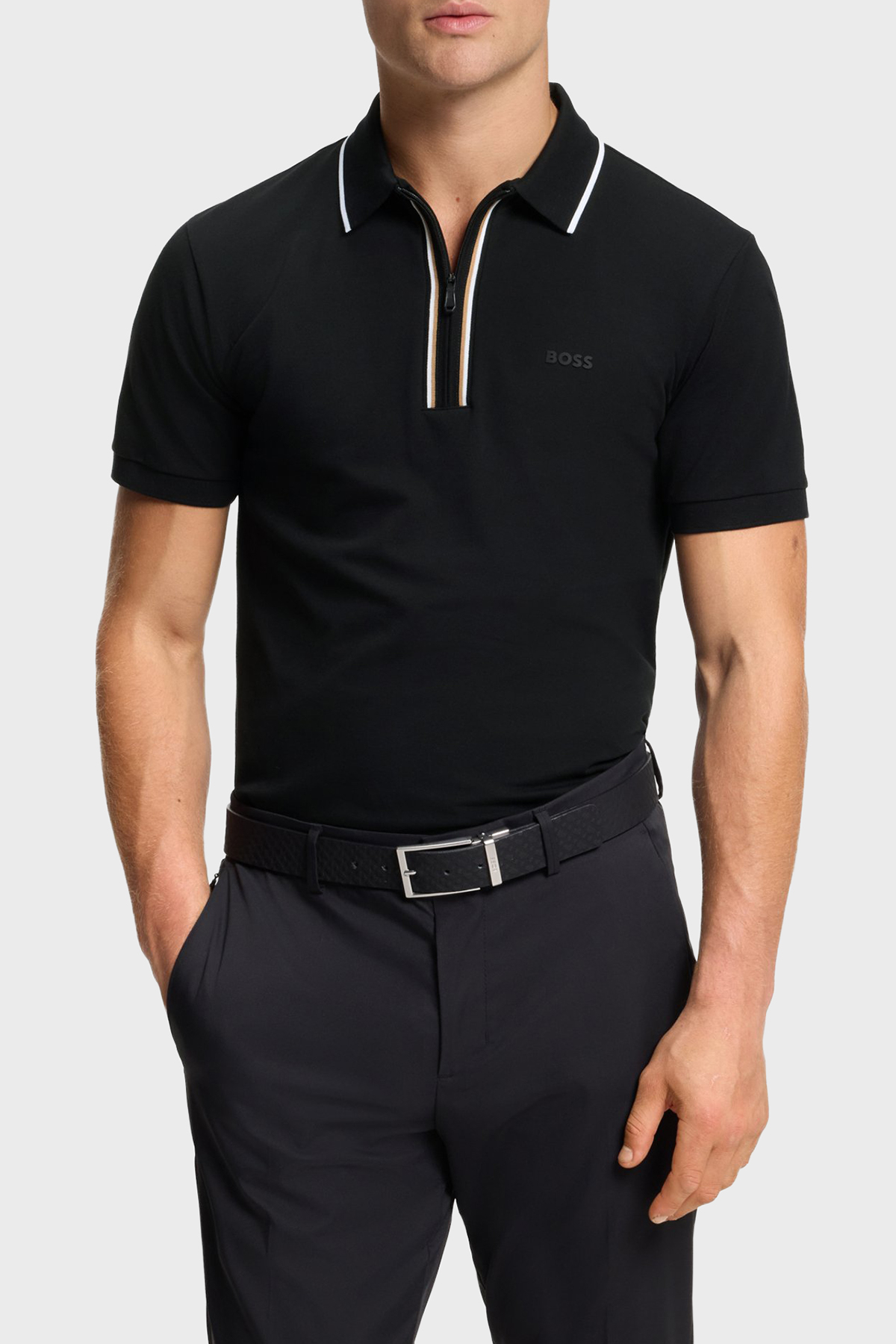 Boss Logolu Pamuklu Slim Fit Yarım Fermuarlı Erkek Polo 50555698 001 SİYAH