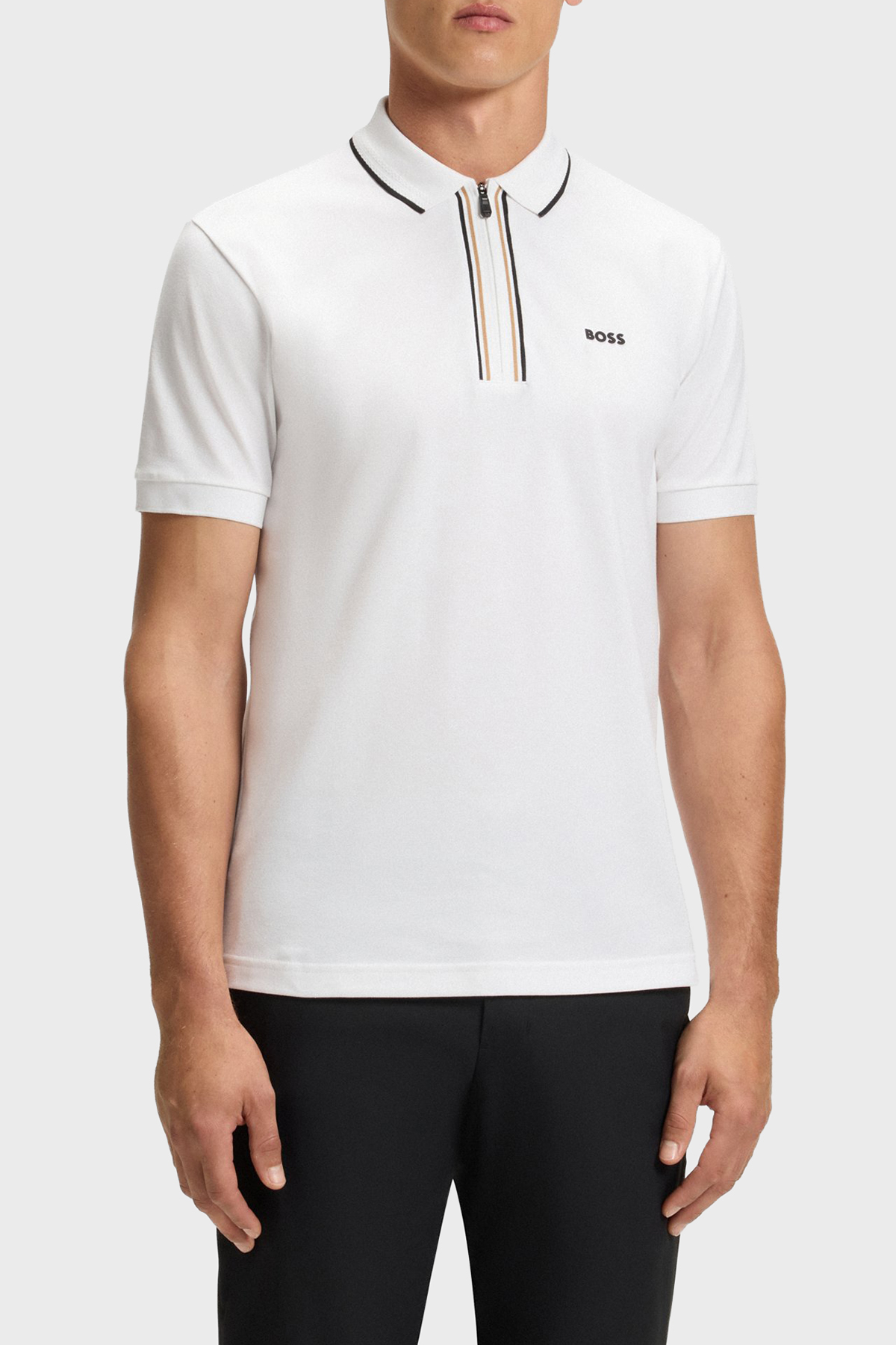 Boss Logolu Pamuklu Slim Fit Yarım Fermuarlı Polo Yaka Erkek T Shirt 50544450 100 BEYAZ
