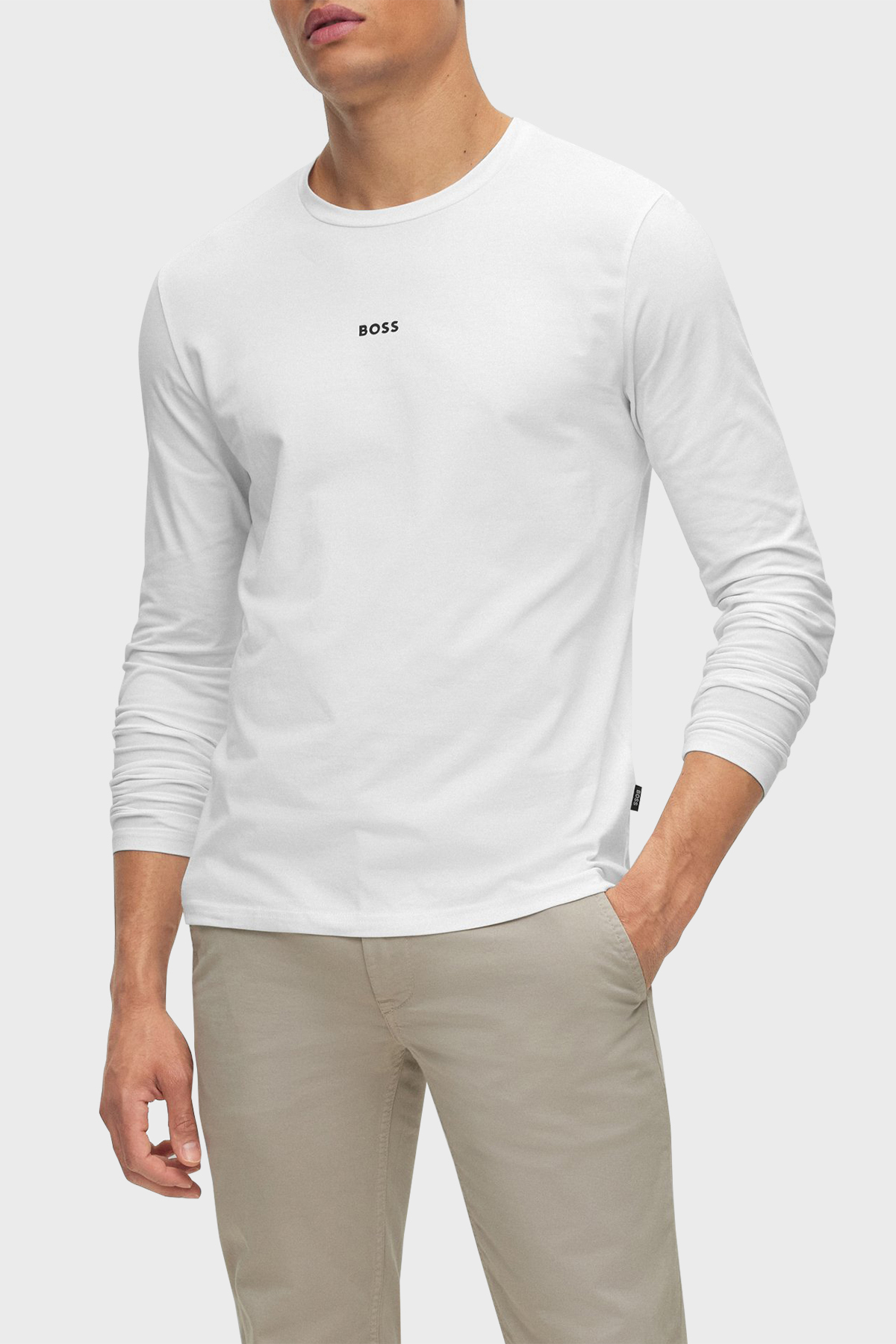 Boss Logolu Regular Fit Bisiklet Yaka Uzun Kollu Pamuklu Erkek Sweat 50473286 100 BEYAZ
