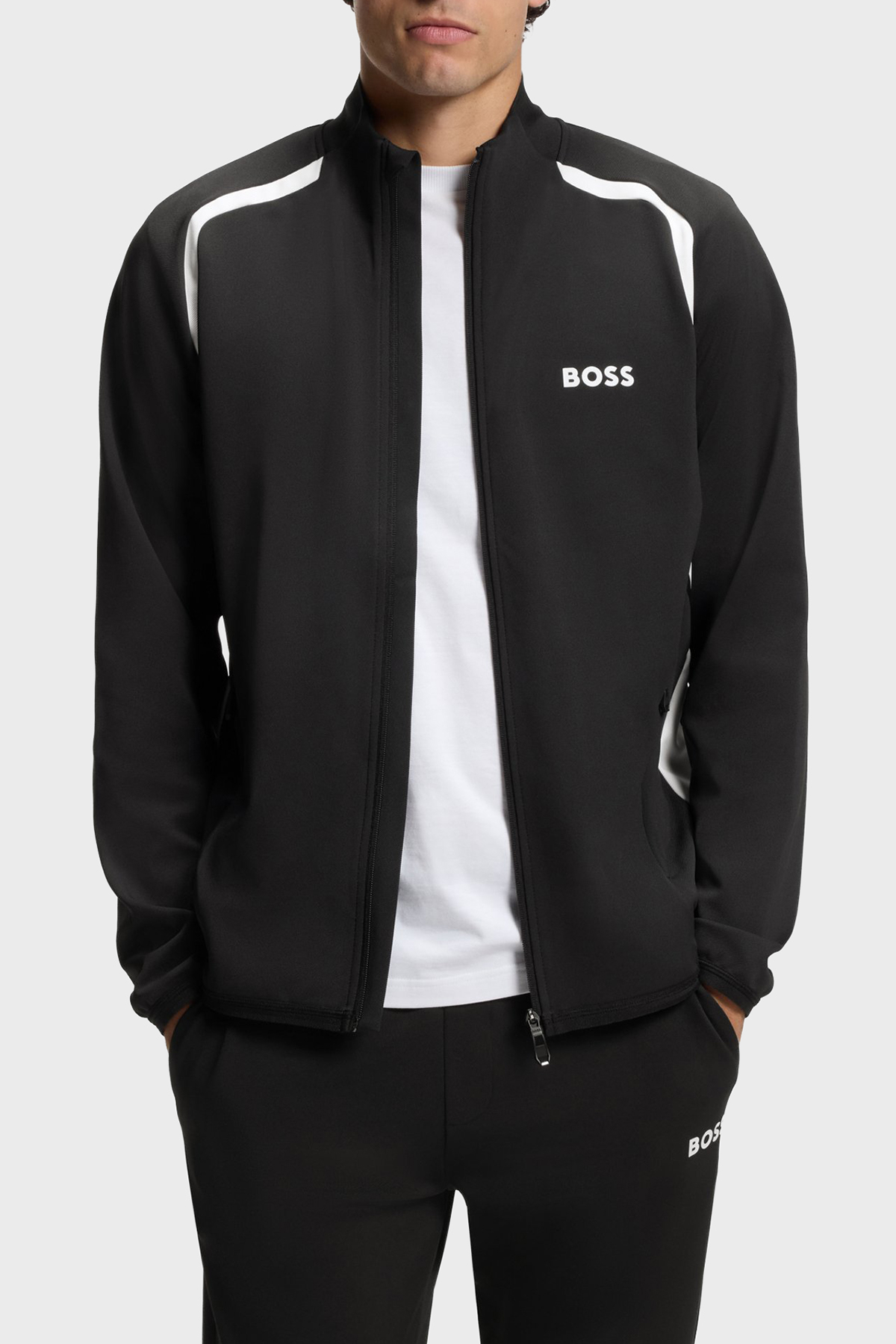 Boss Logolu Regular Fit Dik Yaka Fermuarlı Erkek Sweat 50554402 001 SİYAH-BEYAZ