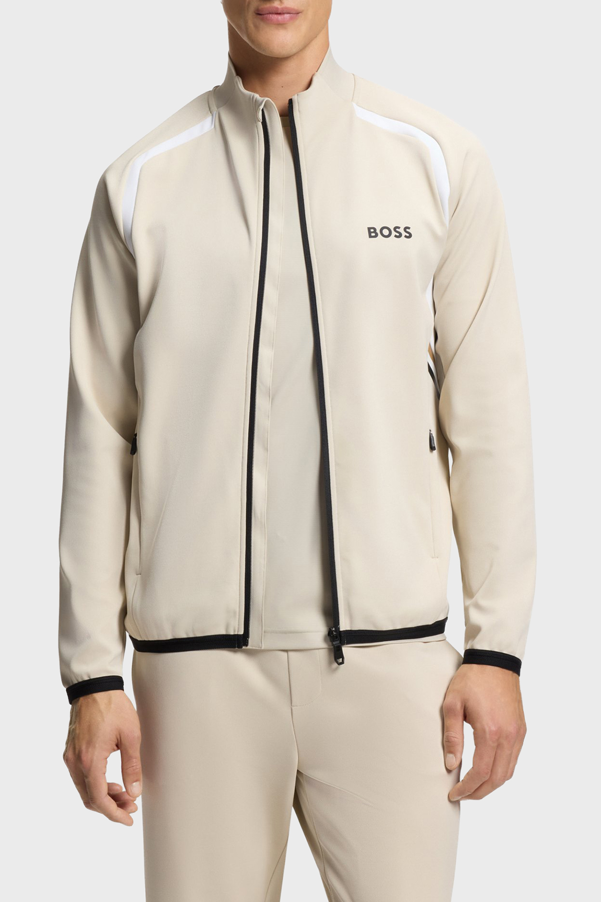 Boss Logolu Regular Fit Dik Yaka Fermuarlı Sweat Erkek Sweatshirt 50554402 272 BEJ