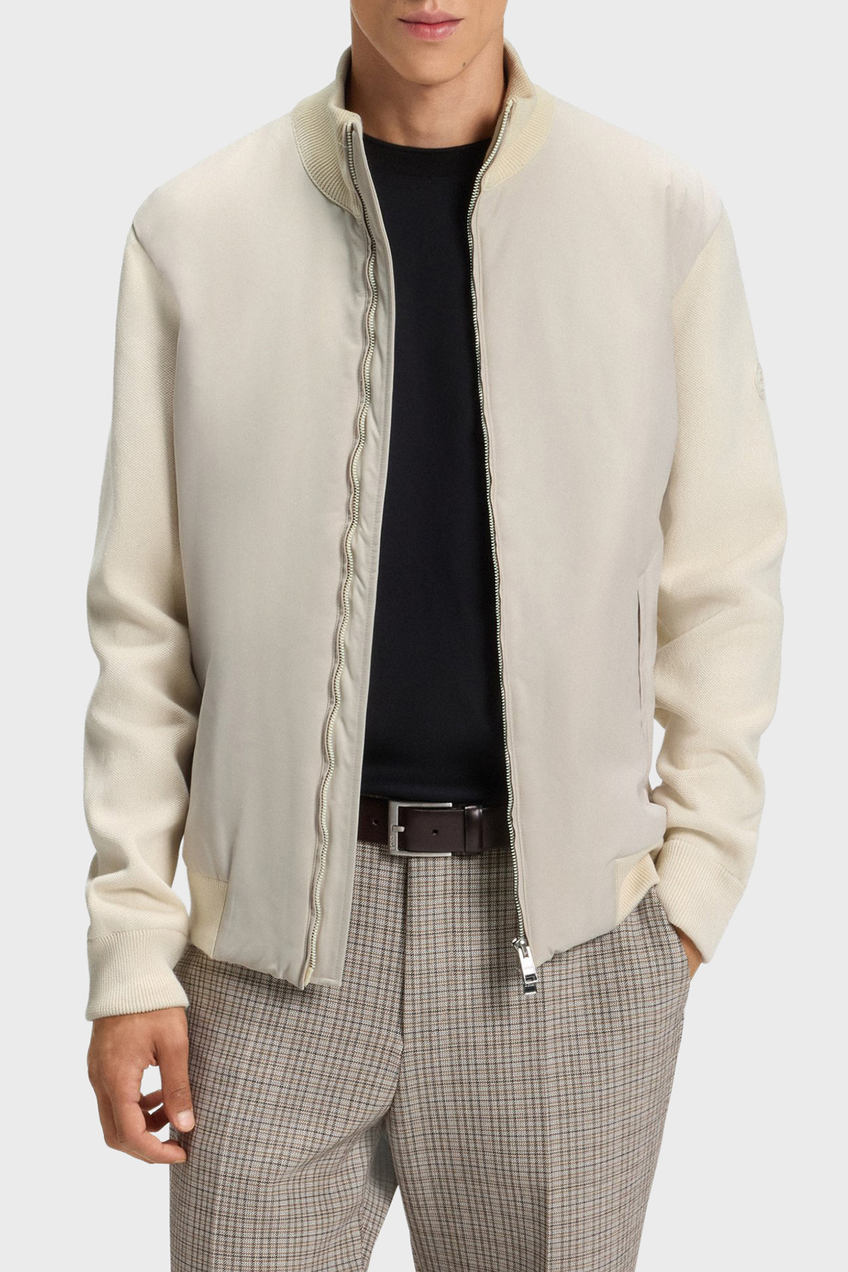 Boss Logolu Regular Fit Dik Yaka Yumuşak Dokulu Erkek Ceket 50543135 131 EKRU