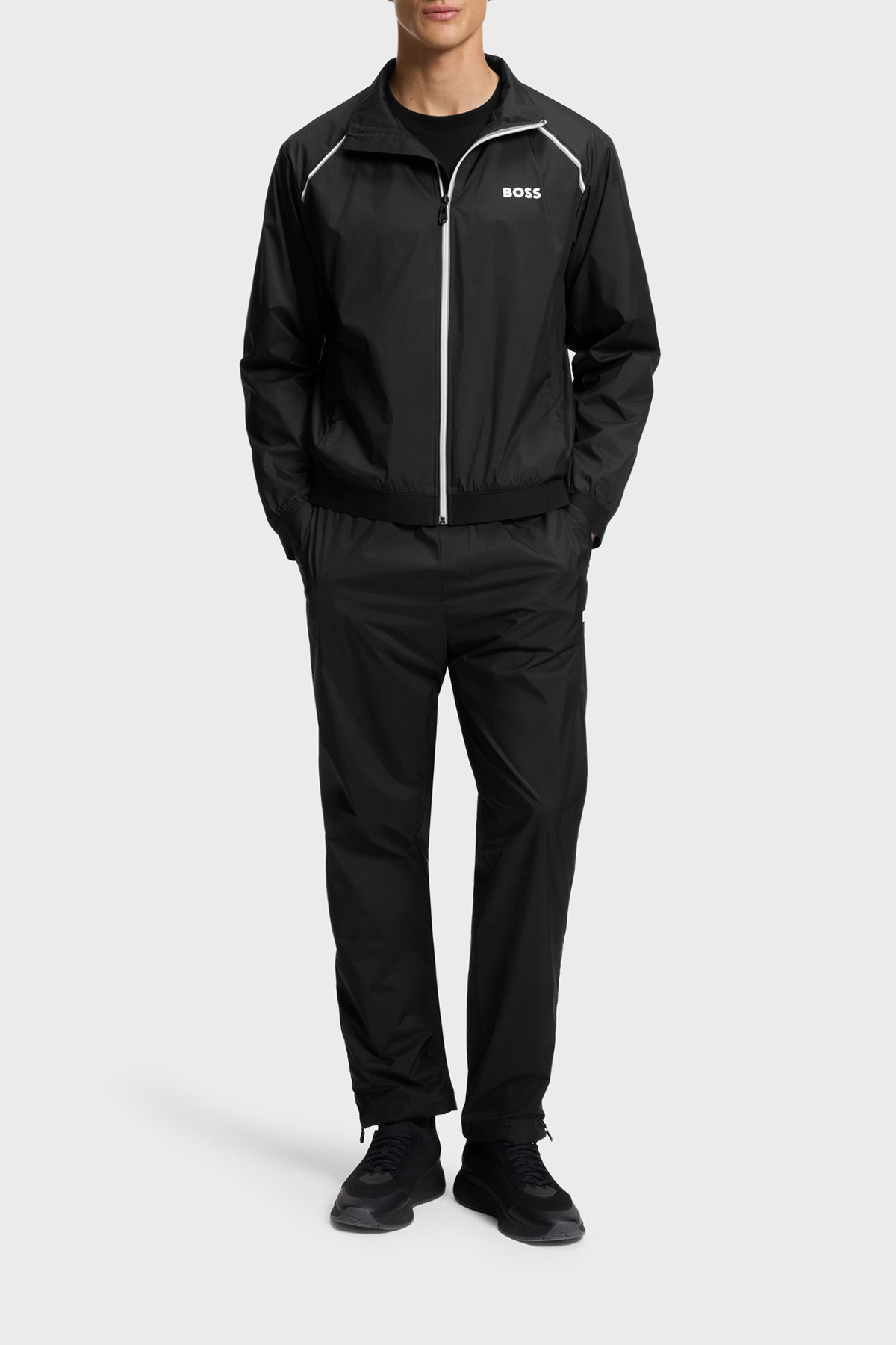 Boss Logolu Regular Fit Fermuarlı Paça Detaylı Su İtici Erkek Eşofman Takımı 50556526 001 SİYAH