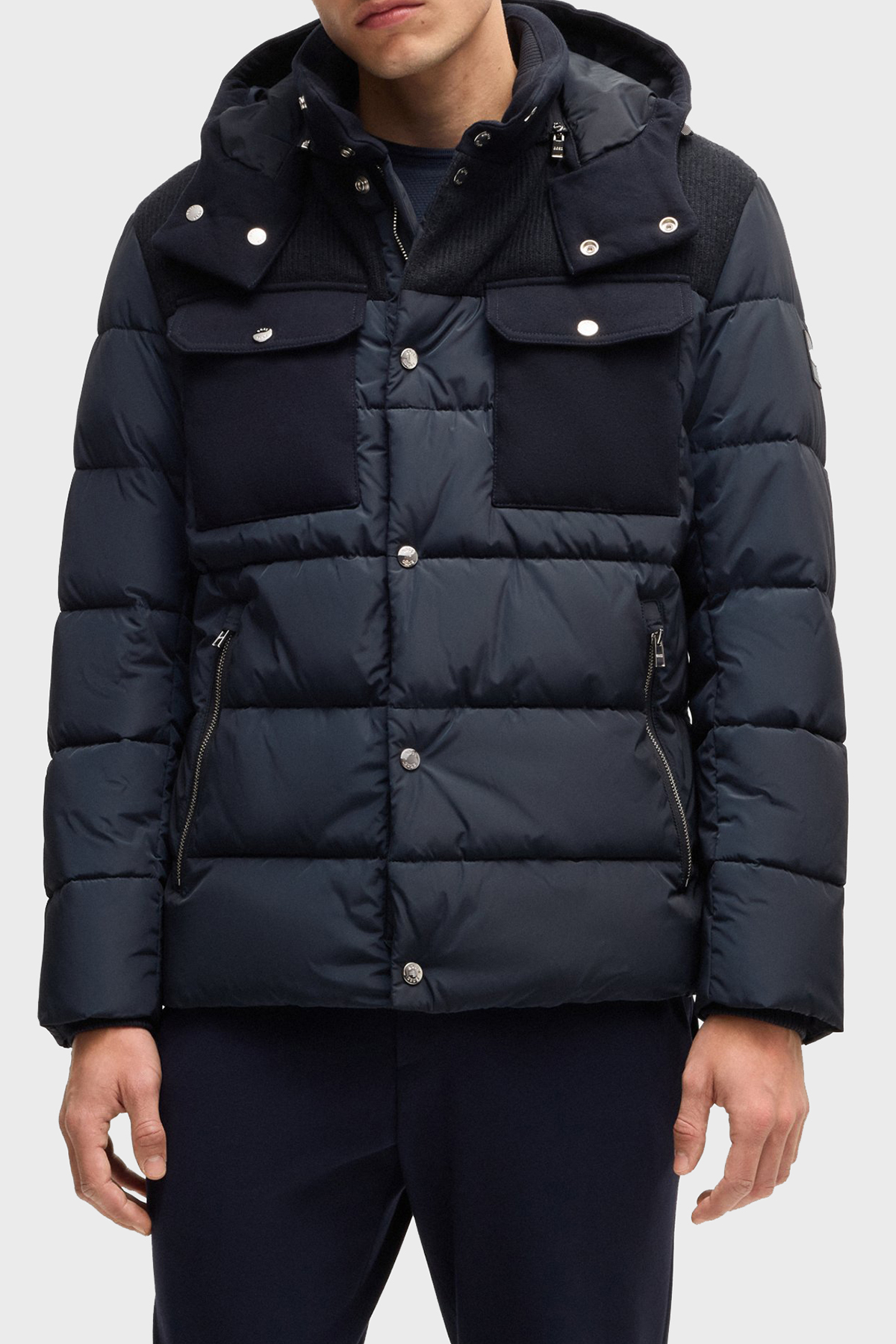 Boss Logolu Regular Fit Su İtici Çıkarılabilir Kapüşonlu Erkek Mont 50524358 404 LACİVERT