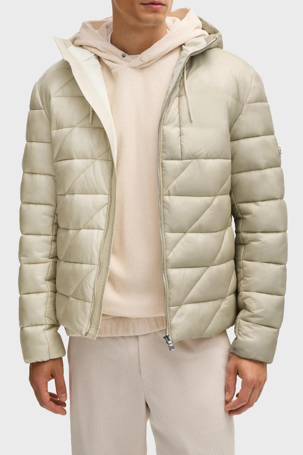 Boss Logolu Regular Fit Su İtici Kapüşonlu Şişme Erkek Mont 50524648 131 EKRU