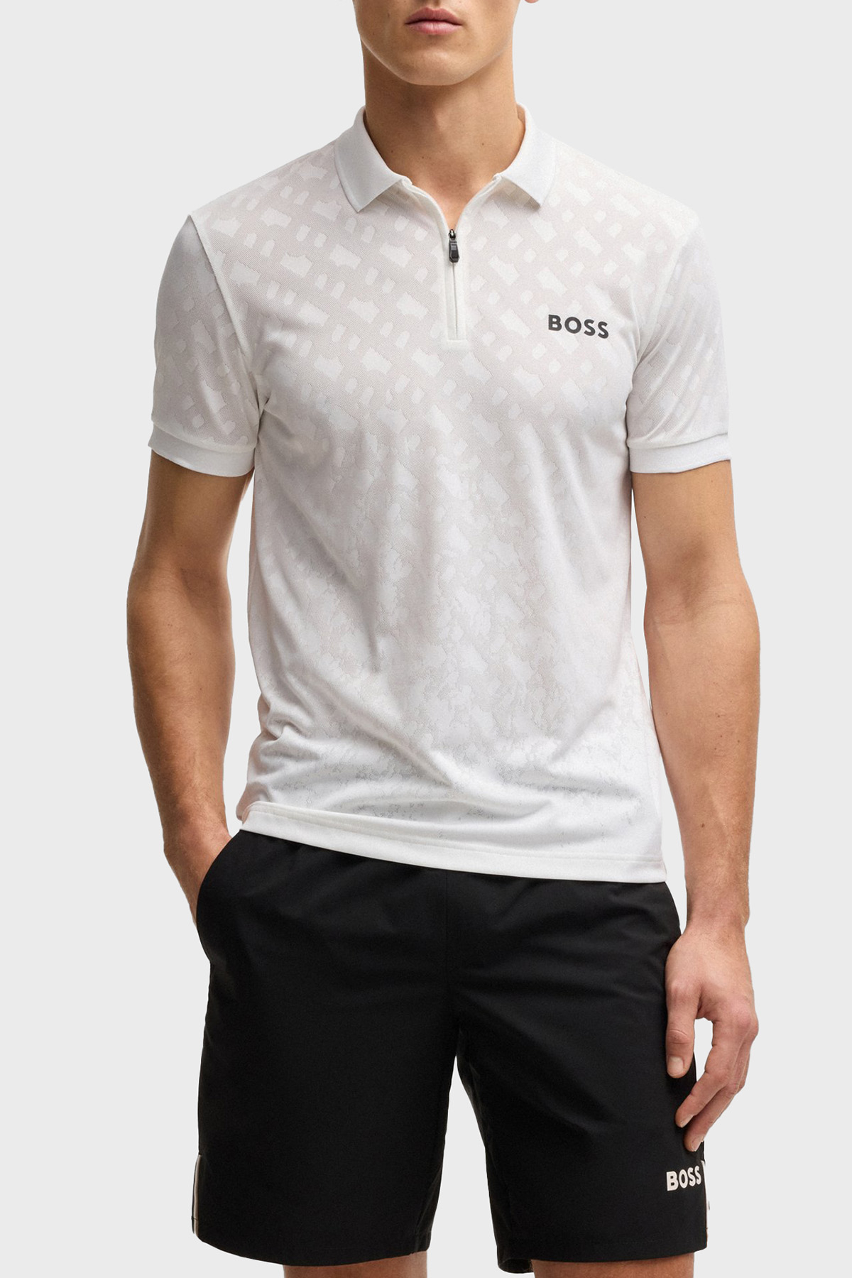 Boss Logolu Slim Fit Yarım Fermuarlı Erkek Polo Yaka T Shirt 50538106 100 BEYAZ