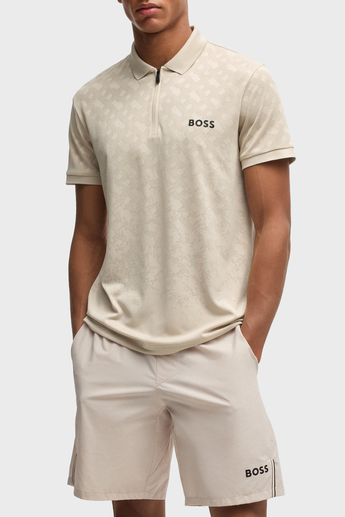 Boss Logolu Slim Fit Yarım Fermuarlı Erkek Polo Yaka T Shirt 50538106 284 BEJ