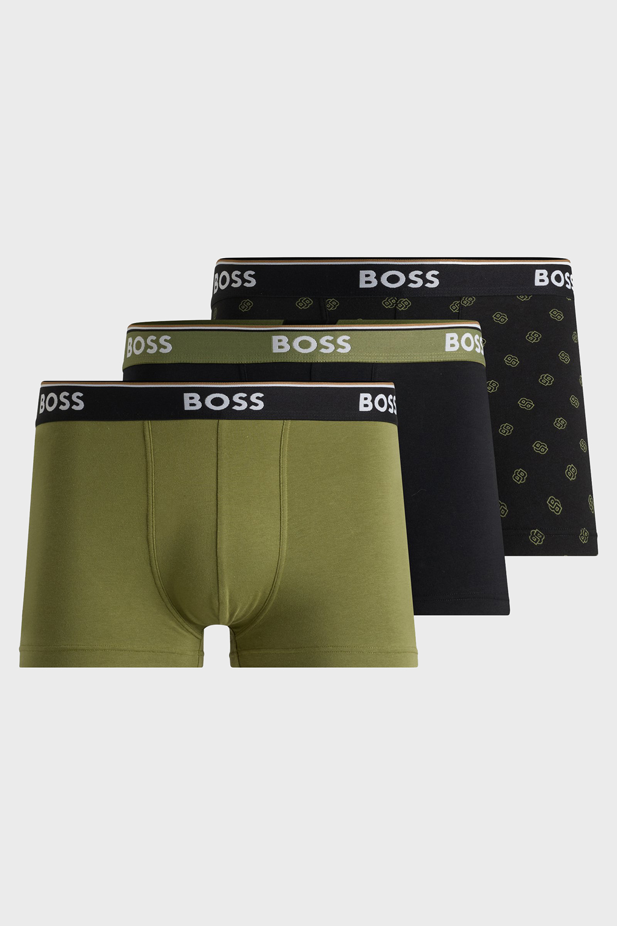 Boss Logolu Streç Pamuklu 3 Pack Erkek Boxer 50531701 990 SİYAH-YEŞİL