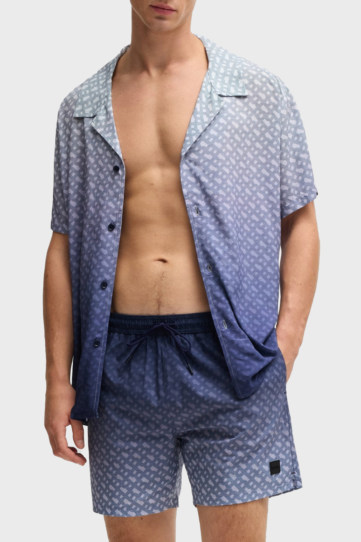 Boss Monogram Baskılı Regular Fit Erkek Gömlek 50534342 413 MAVİ