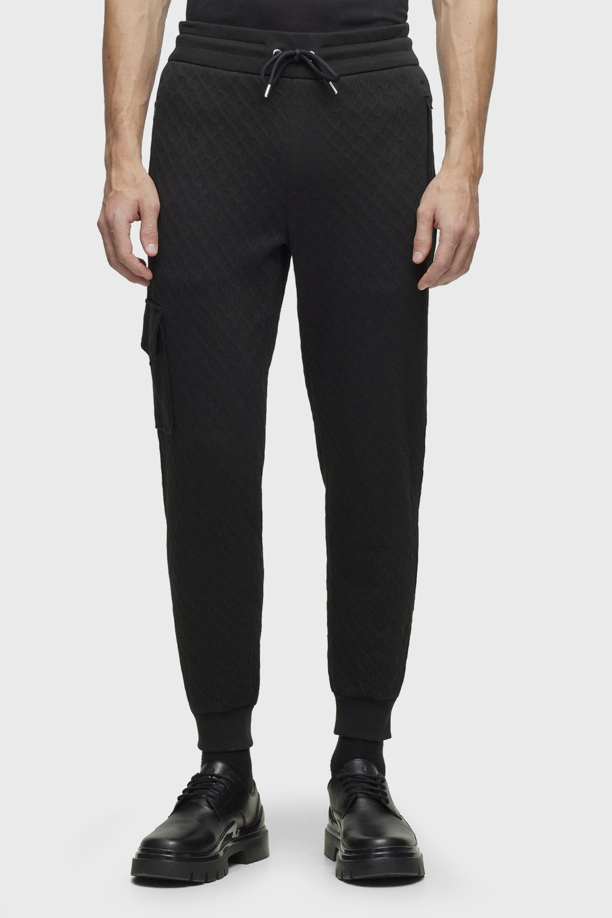 Boss Monogram Jakarlı Belden Bağlamalı Pamuklu Oversize Spor Erkek Pantolon 50498852 001 SİYAH