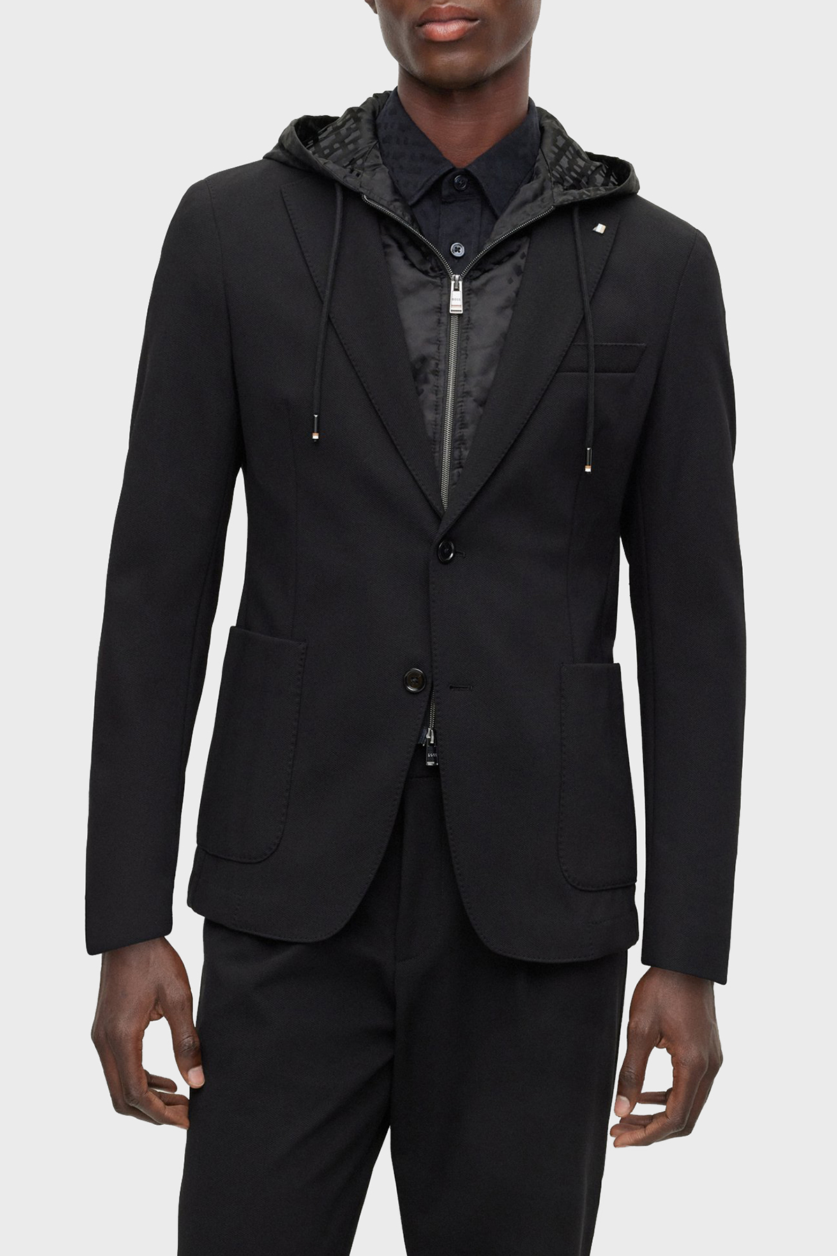 Boss Monogramlı Çıkarılabilir İç Kapüşonlu Slim Fit Erkek Ceket 50497262 001 SİYAH