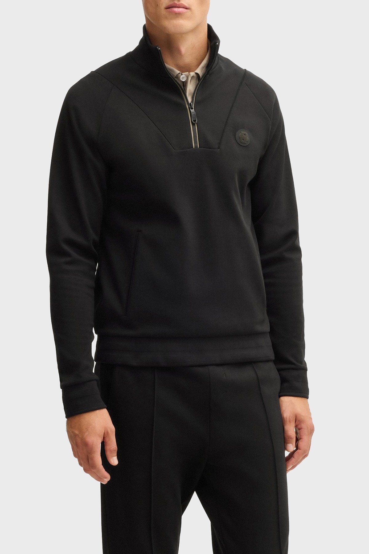 Boss Pamuk Karışımlı Regular Fit Yarım Fermuarlı Dik Yaka Erkek Sweat 50530978 001 SİYAH